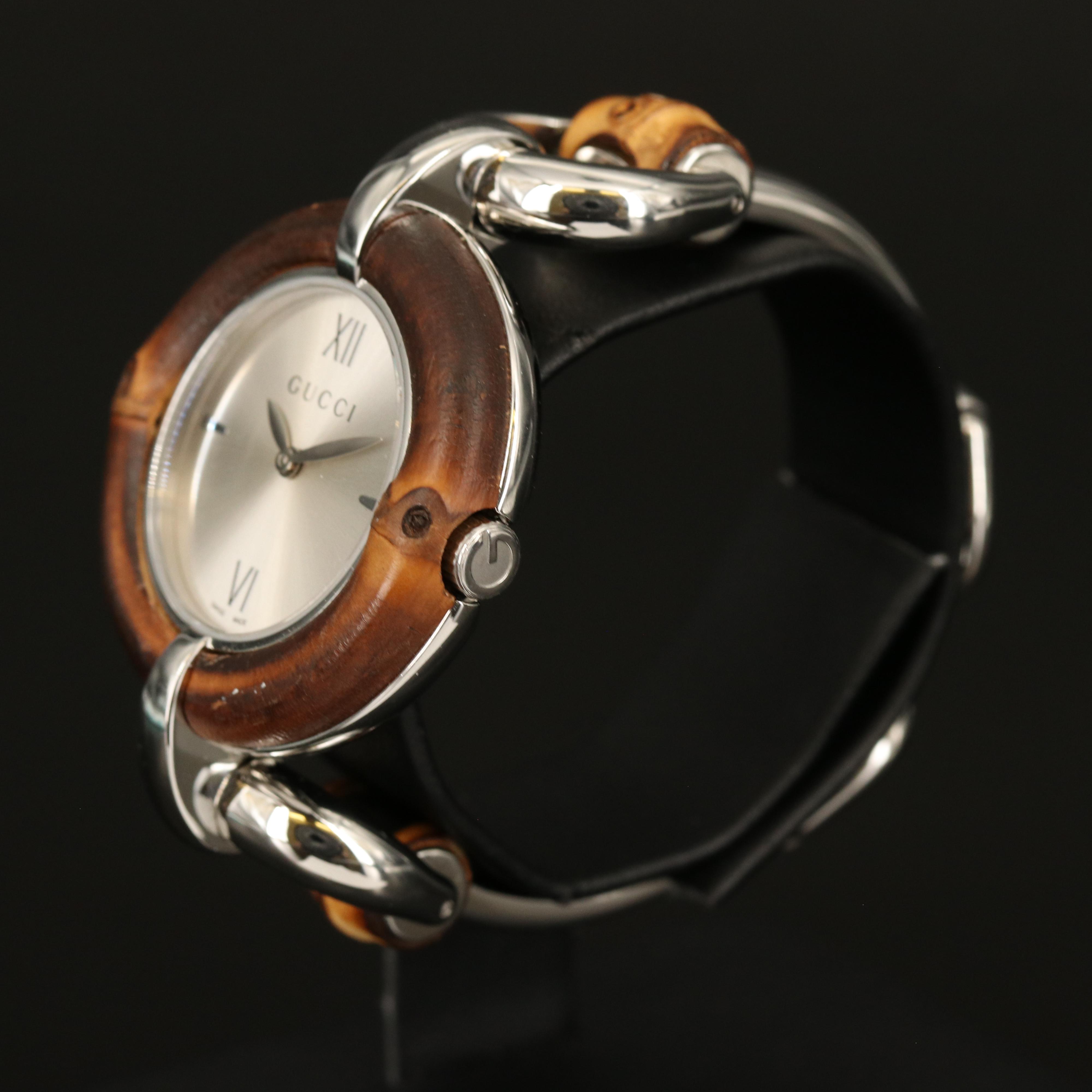 Gucci "132.4" Bamboo and Stainless Steel Quartz Watch