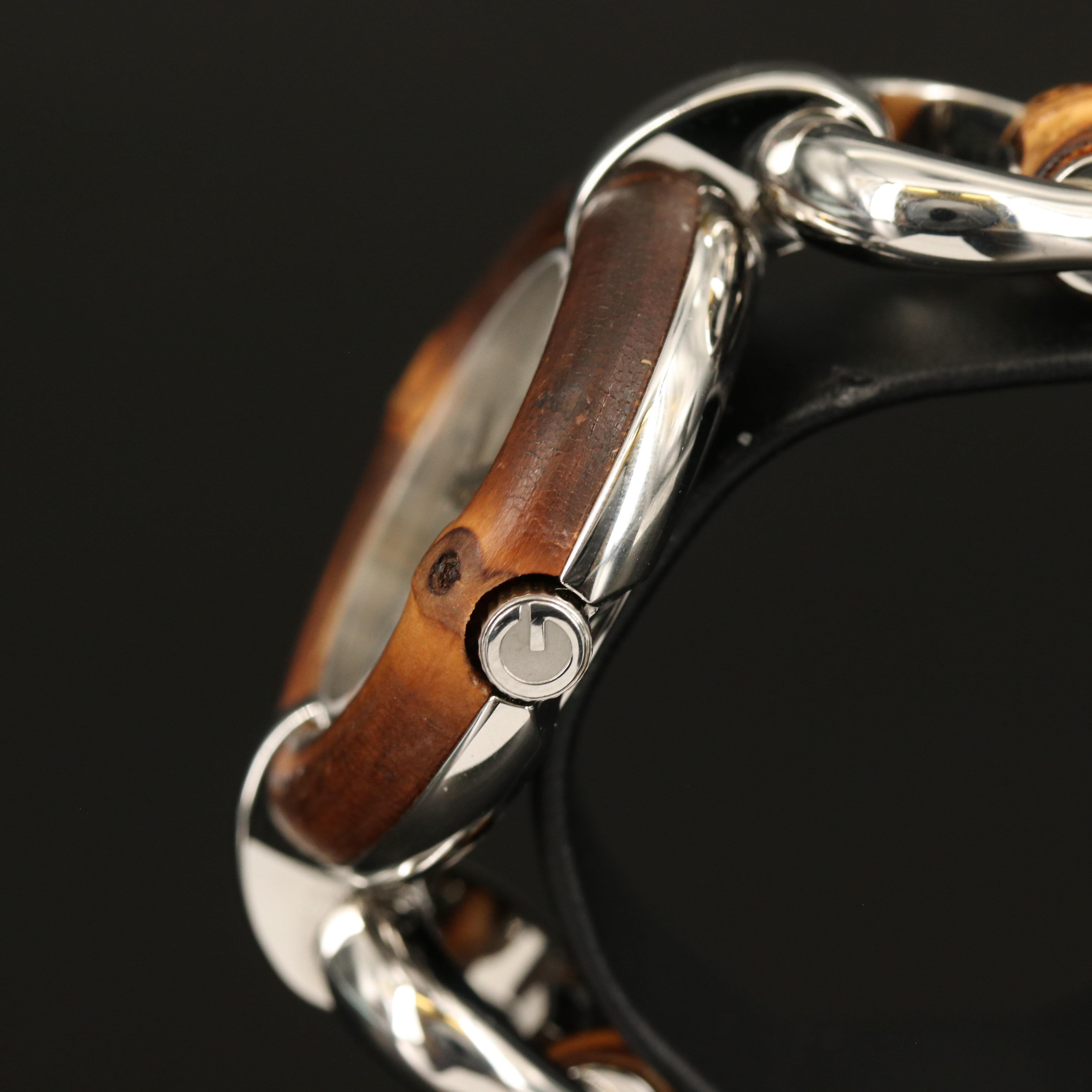 Gucci "132.4" Bamboo and Stainless Steel Quartz Watch