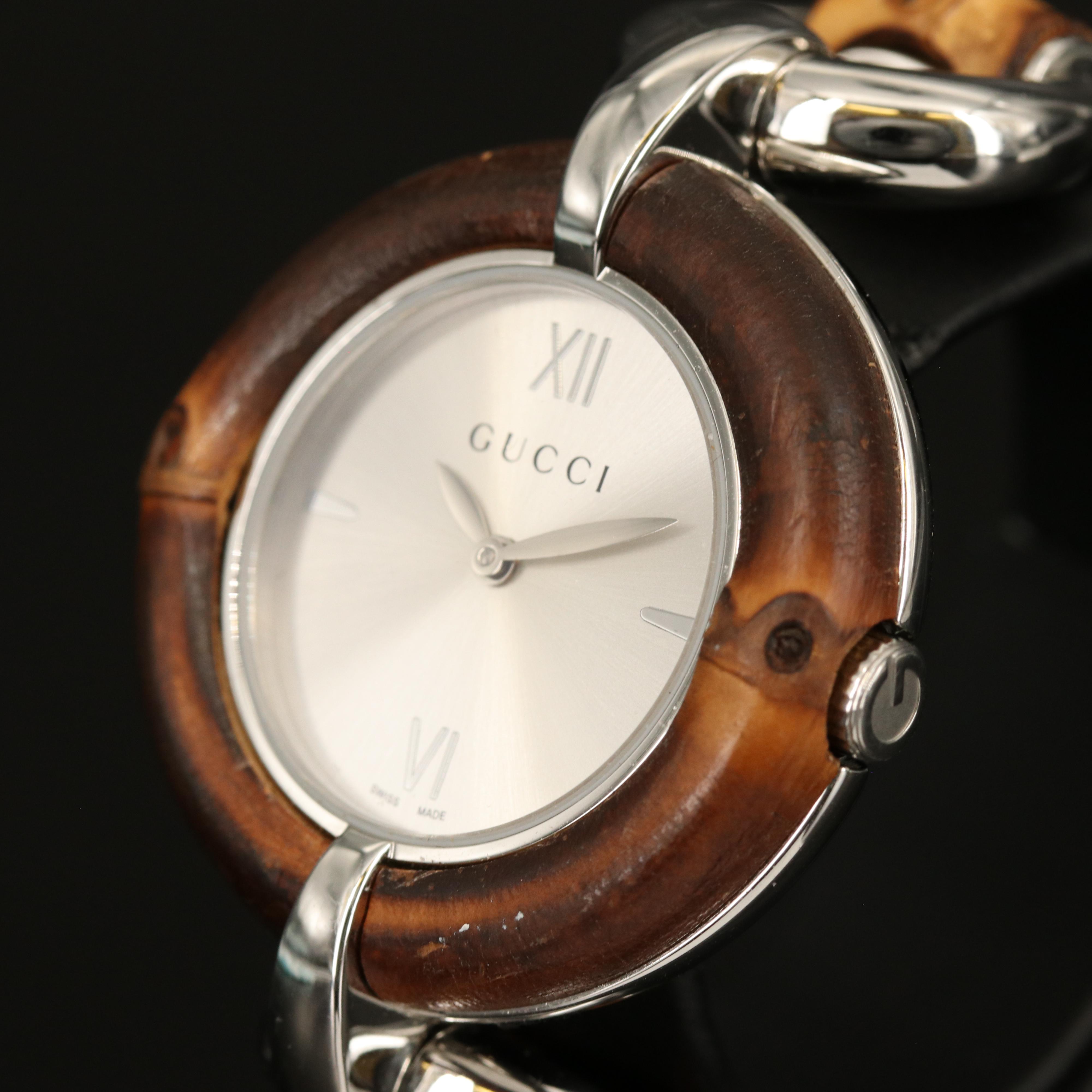 Gucci "132.4" Bamboo and Stainless Steel Quartz Watch