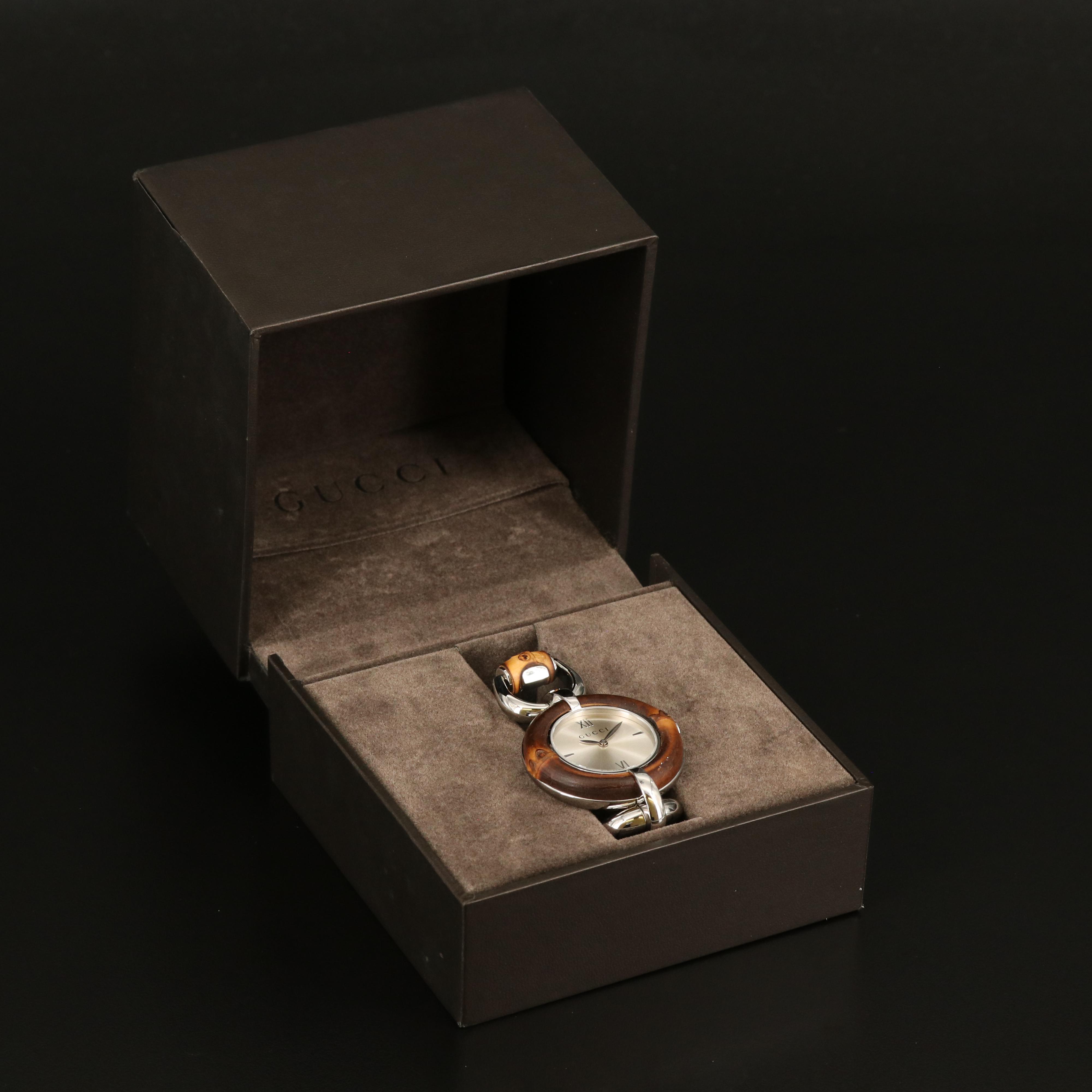 Gucci "132.4" Bamboo and Stainless Steel Quartz Watch
