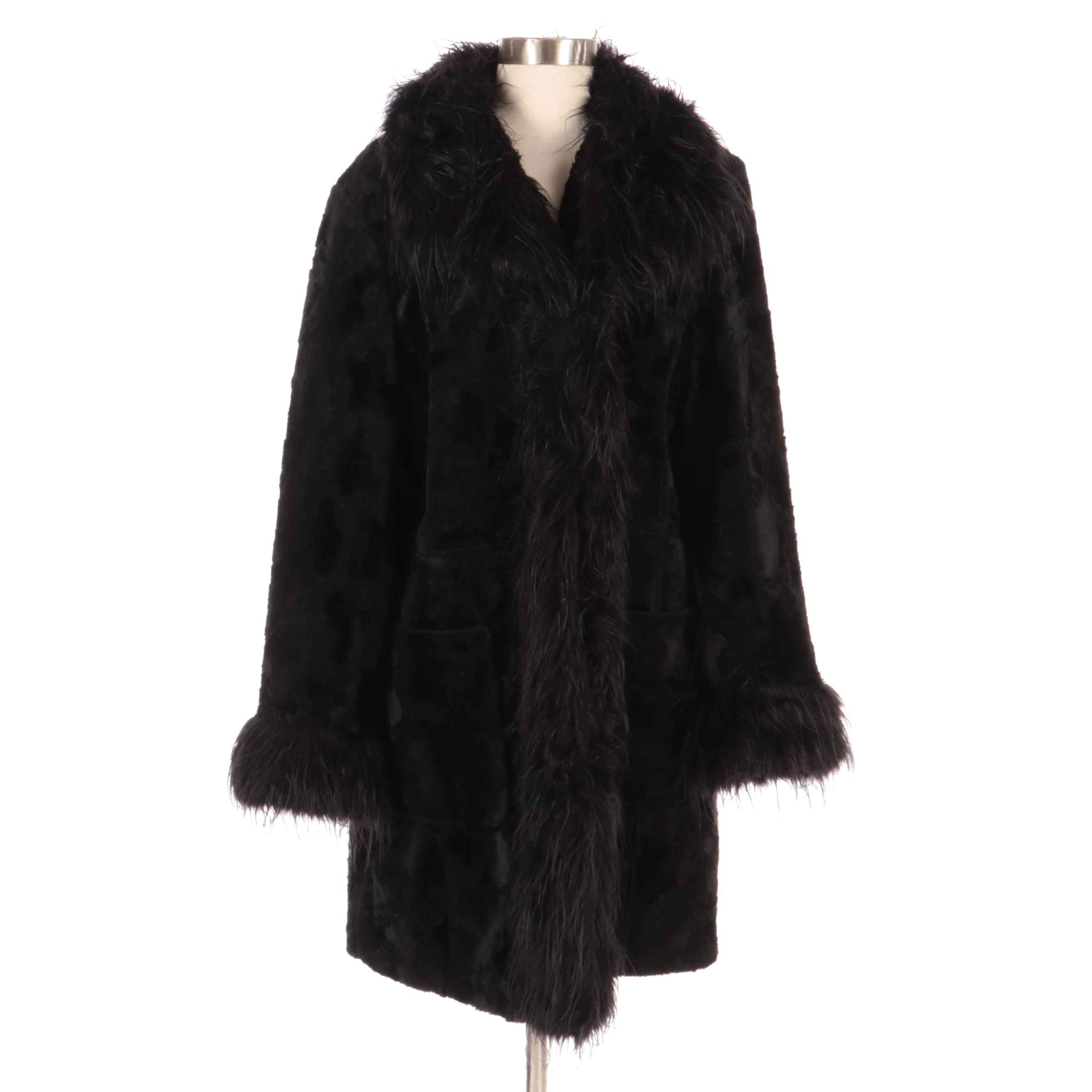 Mixit Black Faux Fur Broadtail Lamb Style Coat