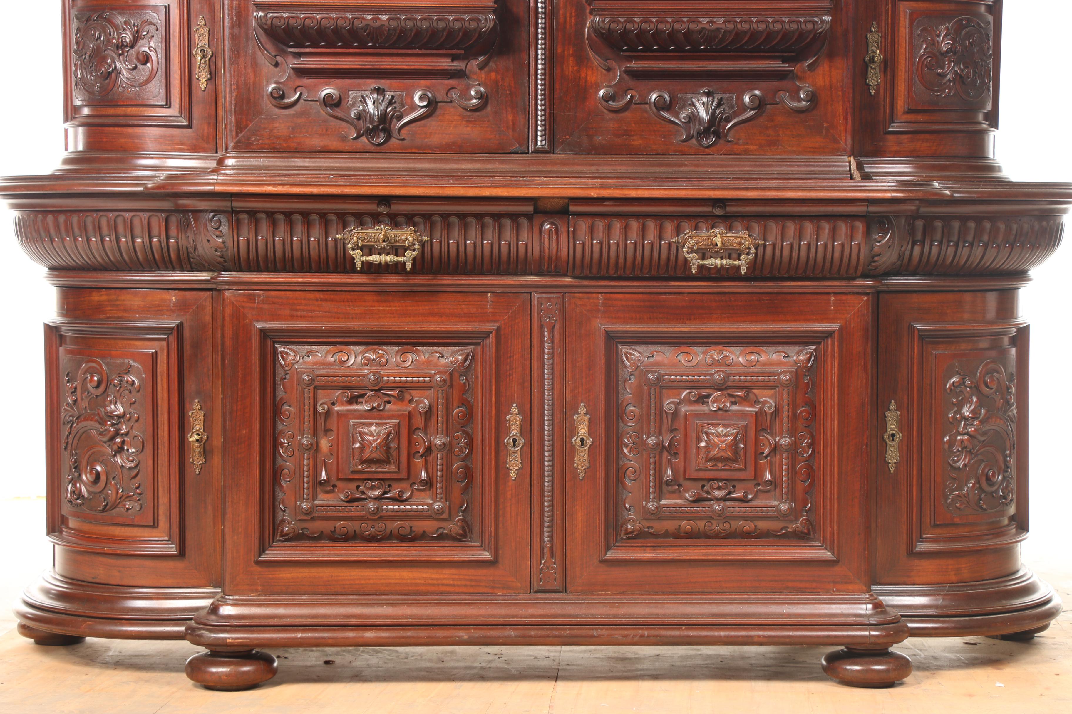 French Henri II Style Walnut Buffet à Deux Corps