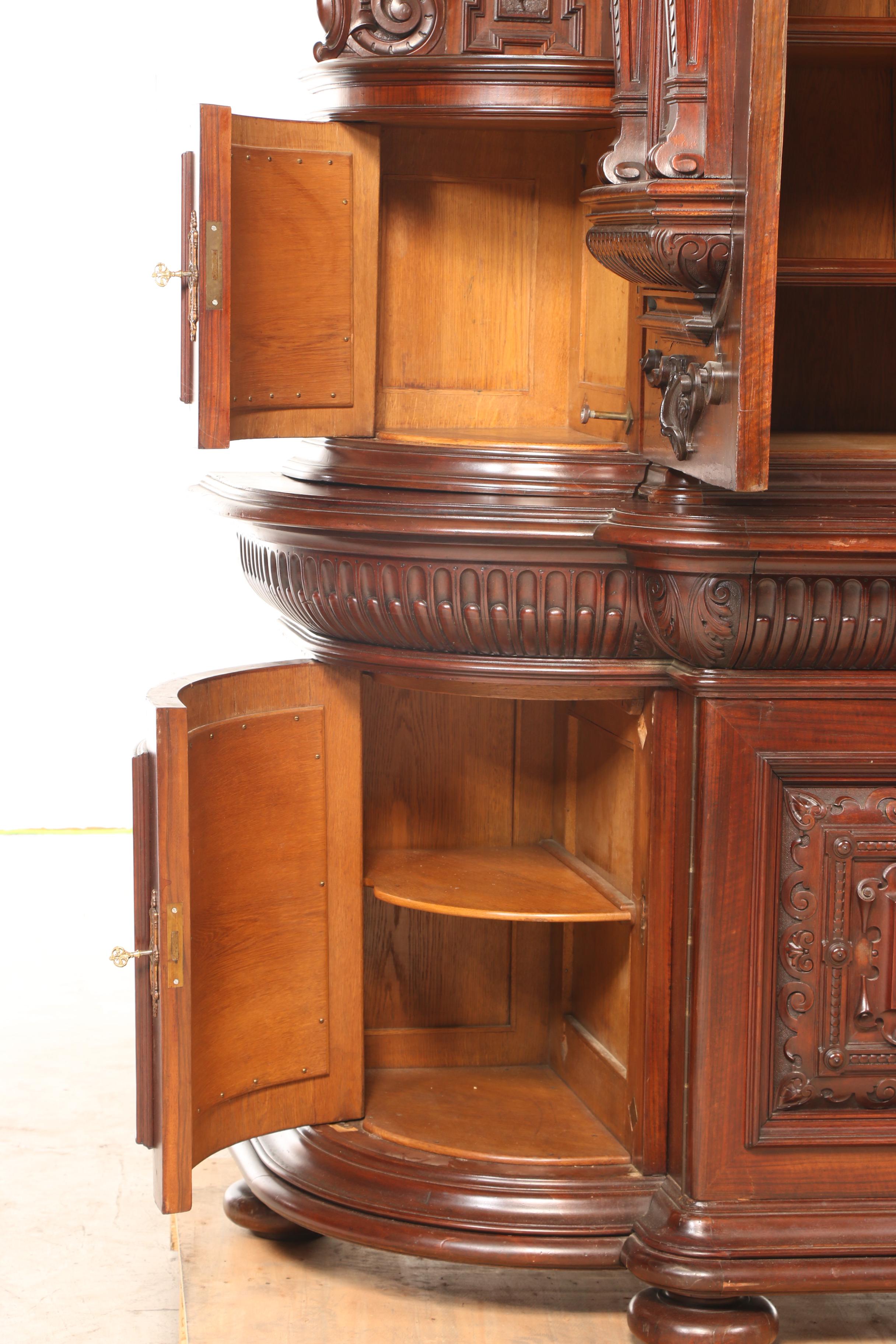French Henri II Style Walnut Buffet à Deux Corps