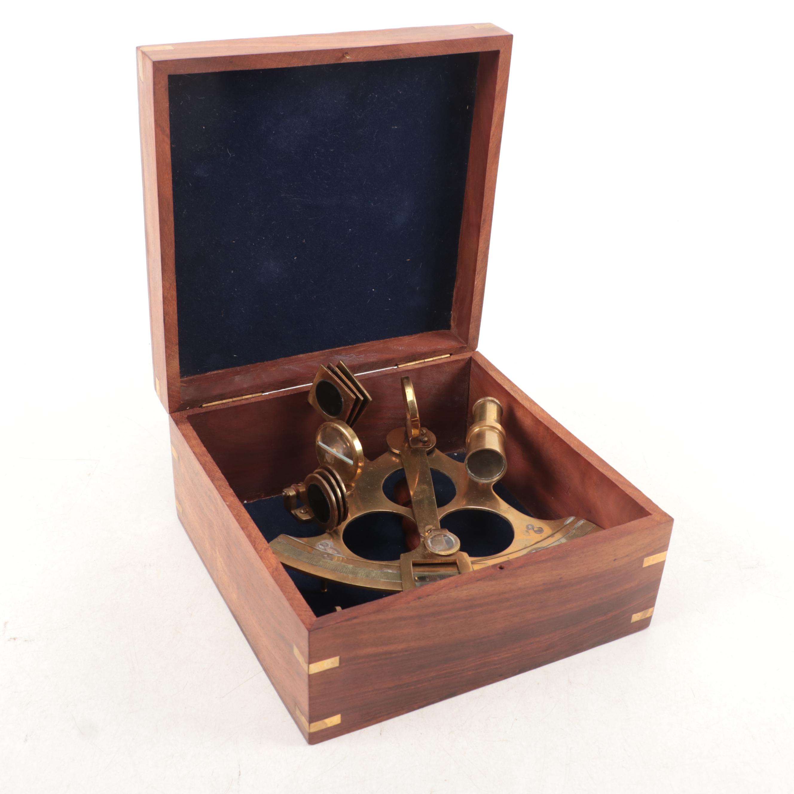 Brass Sextant with Walnut Wood Case