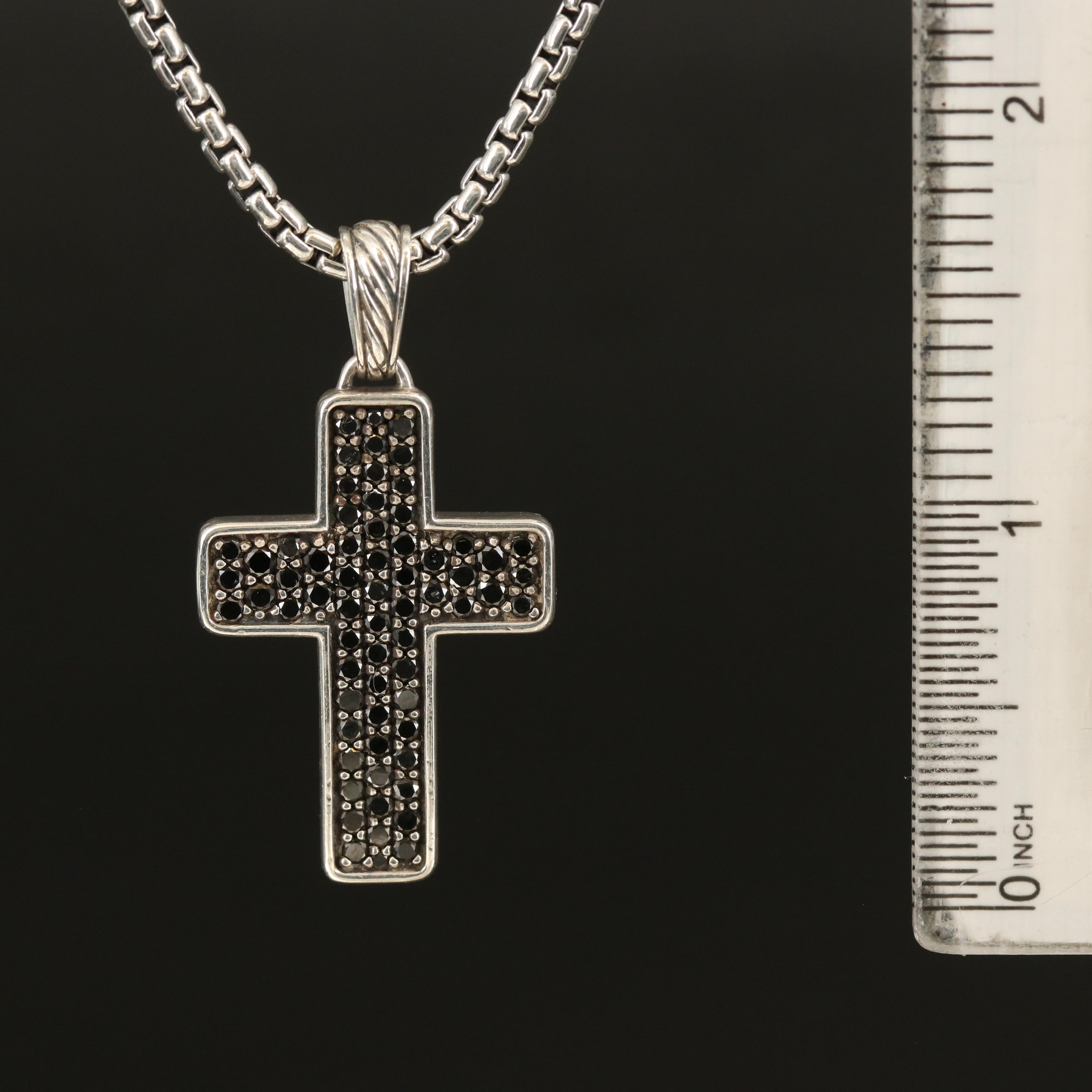 David Yurman Sterling 1.95 Pavé Black Diamond Cross Pendant Necklace