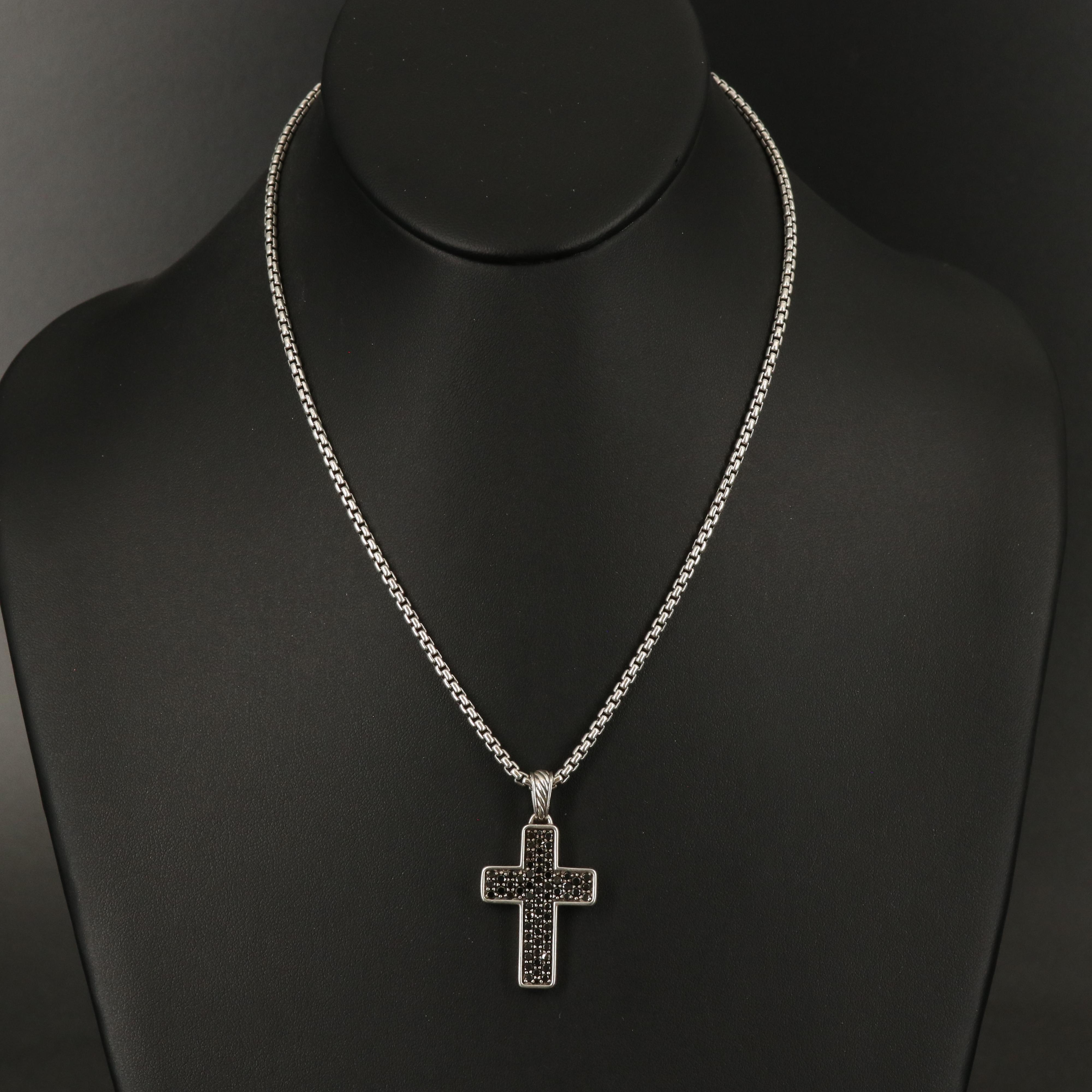 David Yurman Sterling 1.95 Pavé Black Diamond Cross Pendant Necklace