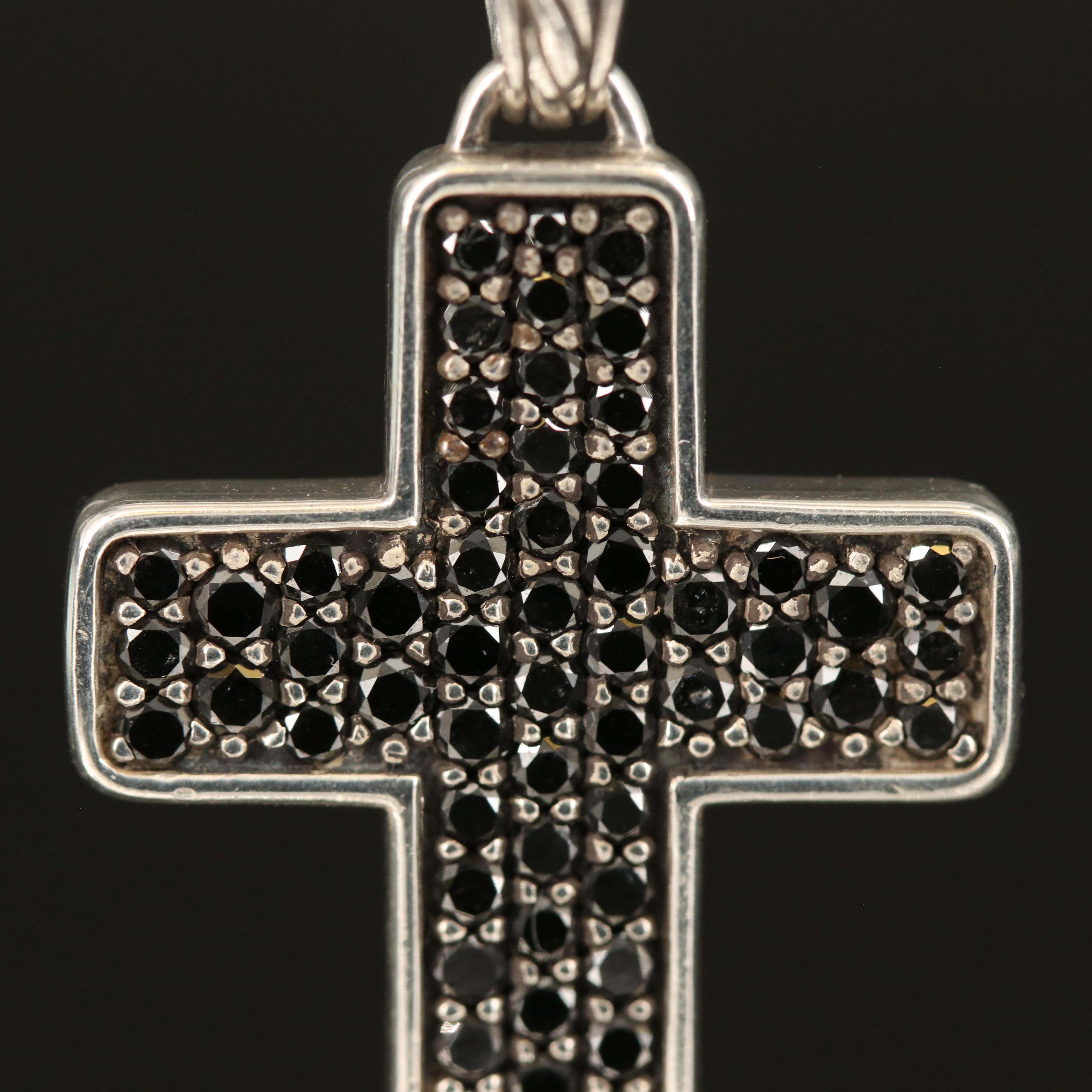 David Yurman Sterling 1.95 Pavé Black Diamond Cross Pendant Necklace