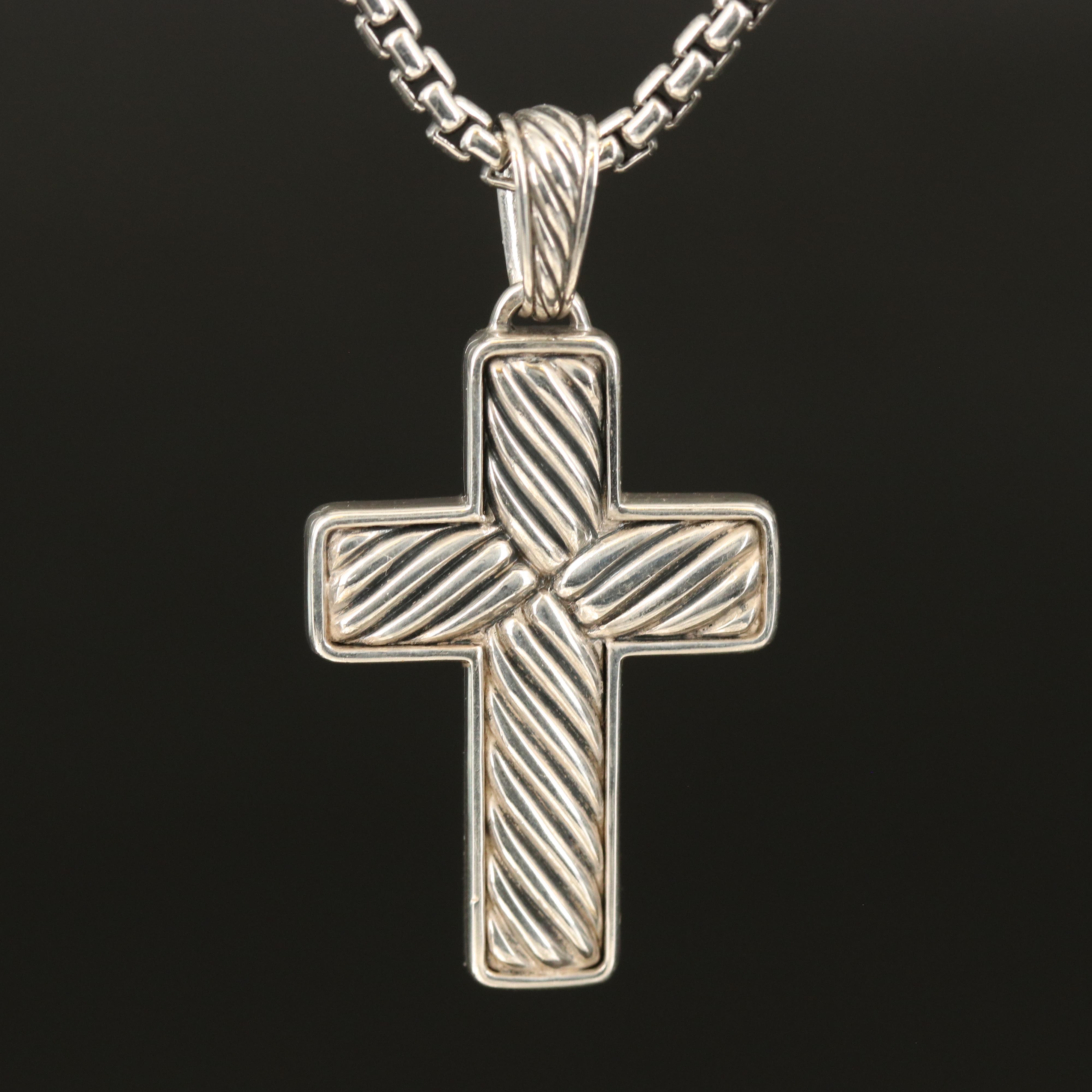 David Yurman Sterling 1.95 Pavé Black Diamond Cross Pendant Necklace