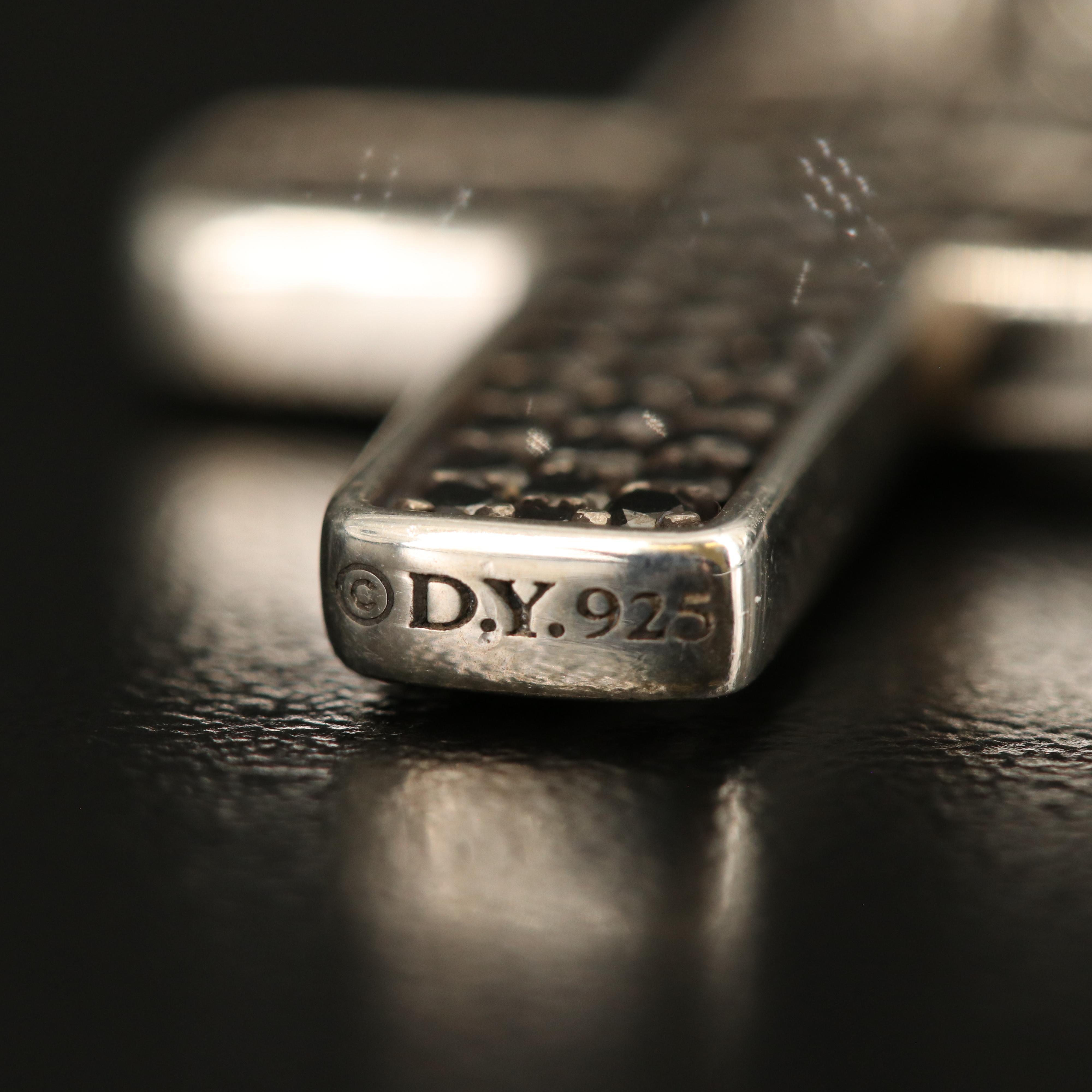 David Yurman Sterling 1.95 Pavé Black Diamond Cross Pendant Necklace