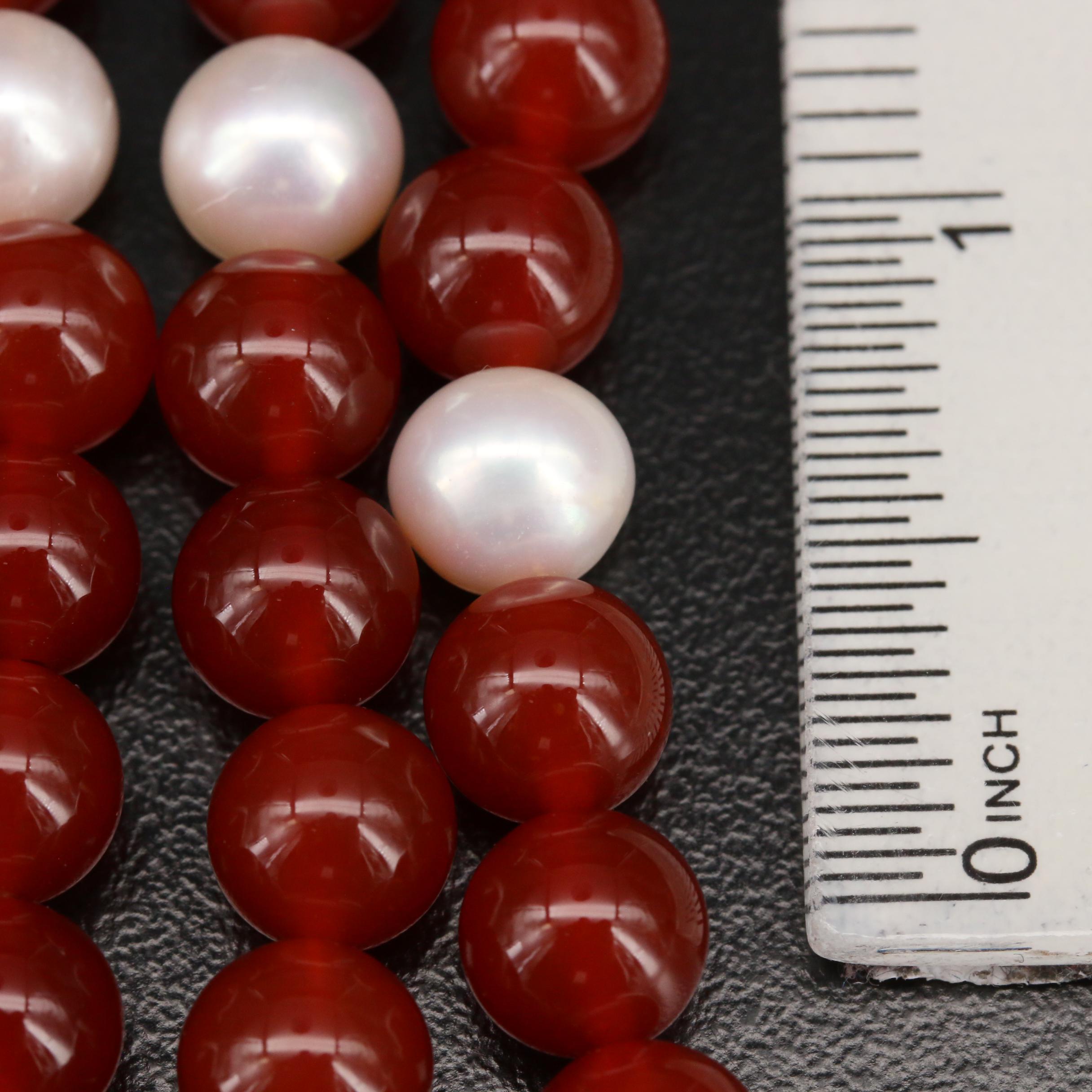 Endless Agate Beaded Necklace with Pearl Spacers