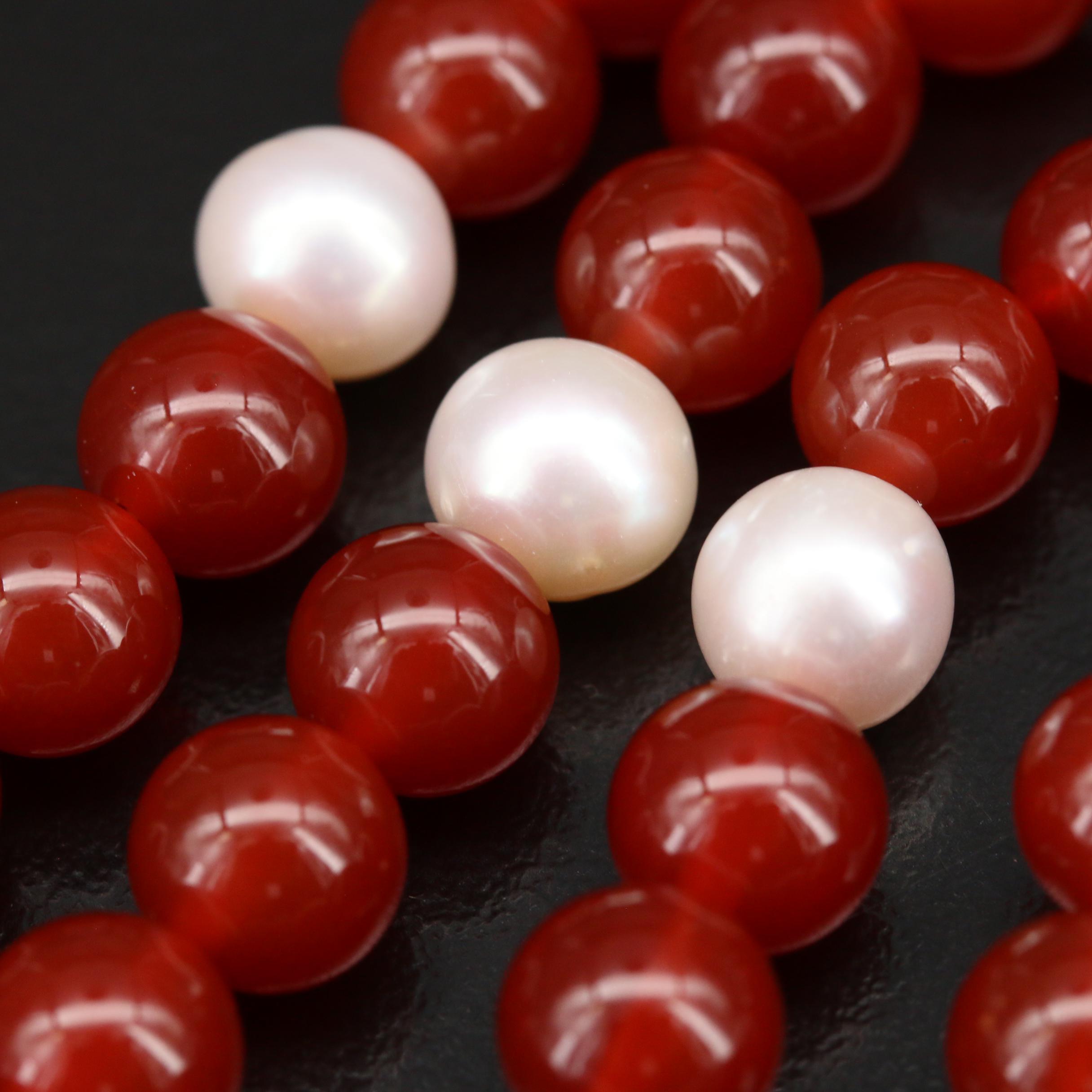 Endless Agate Beaded Necklace with Pearl Spacers