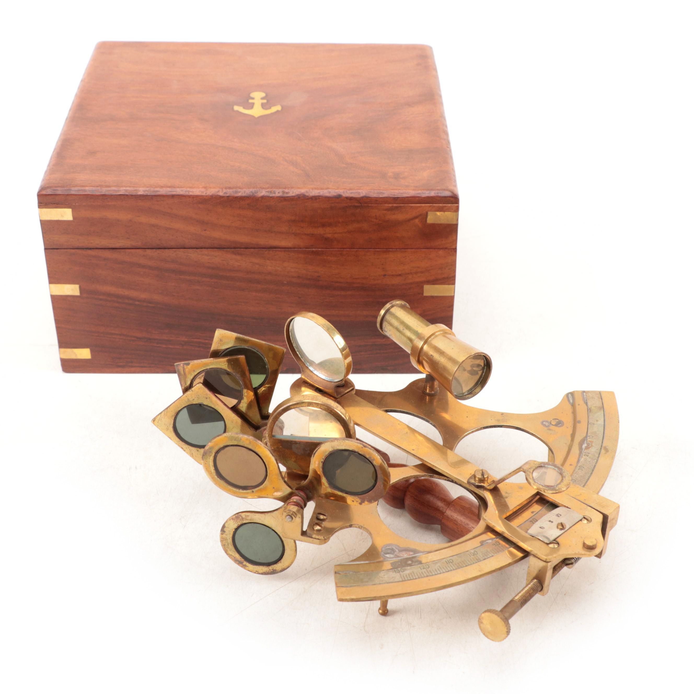 Brass Sextant with Walnut Wood Case