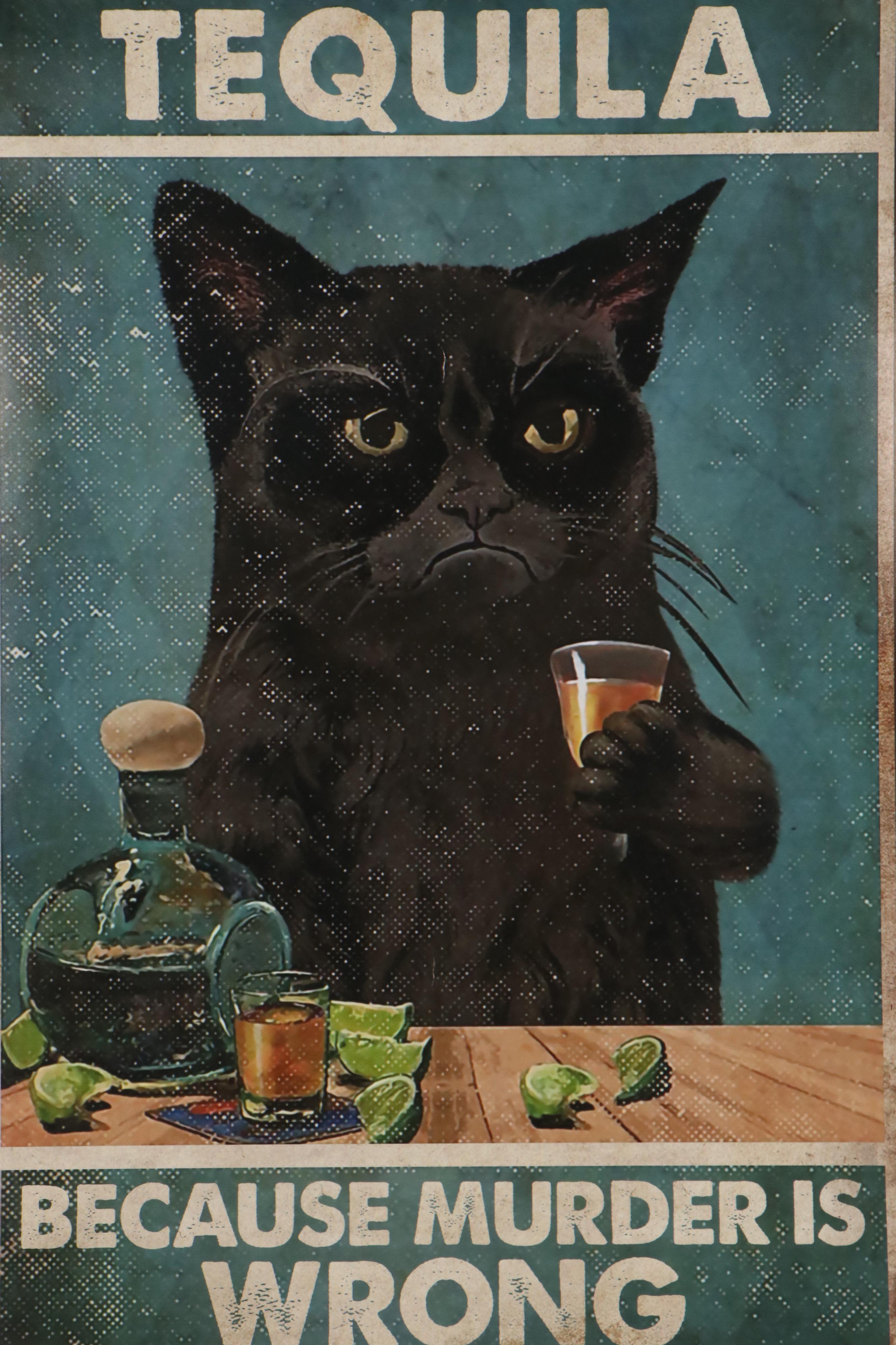 Giclée of Black Cat With Drink, 21st Century