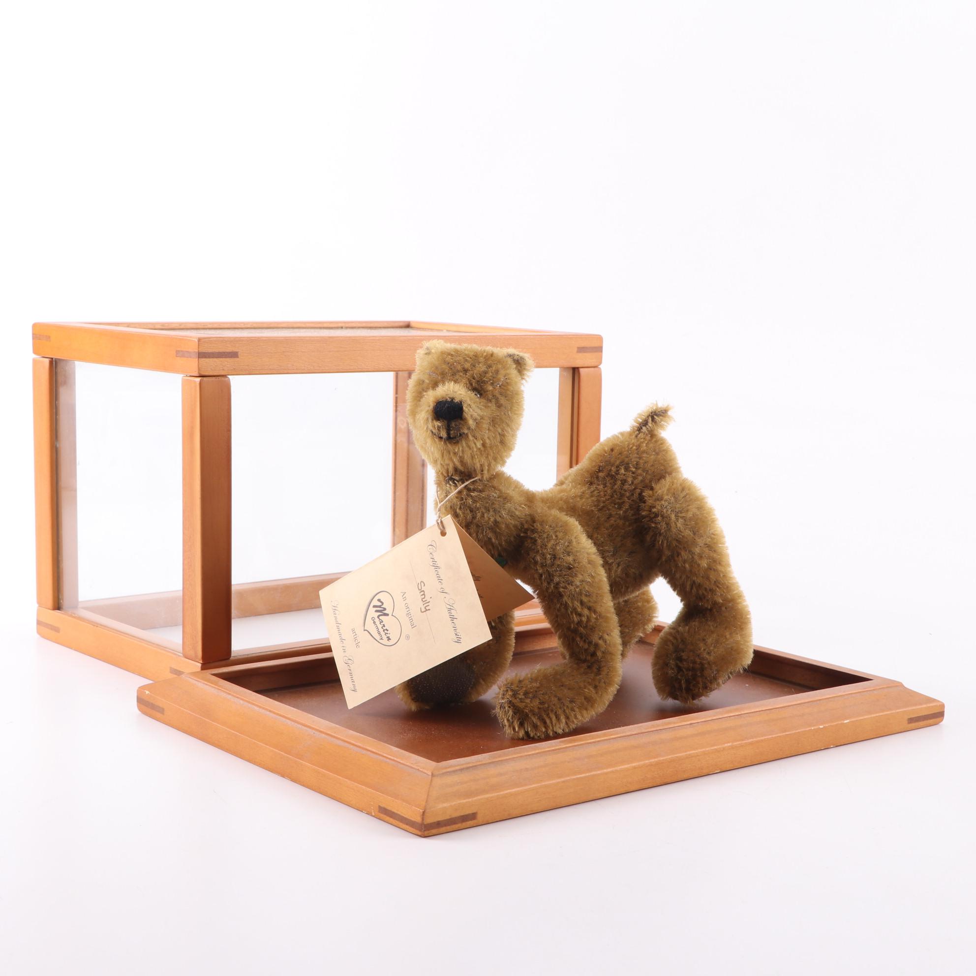 German Limited Edition Handmade Bear "Smily" by Martin in Display Case