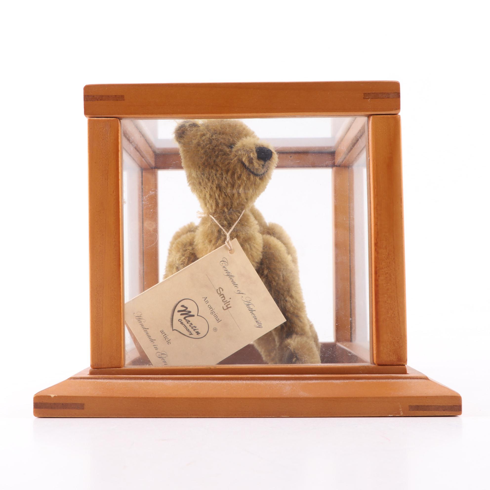 German Limited Edition Handmade Bear "Smily" by Martin in Display Case