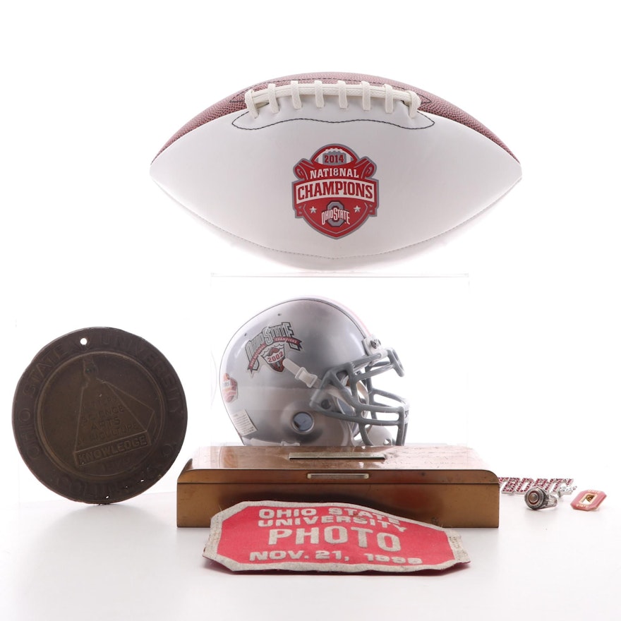 Ohio State University Football, Mini Helmet, Bronze Case, Podium Plaque and Pins