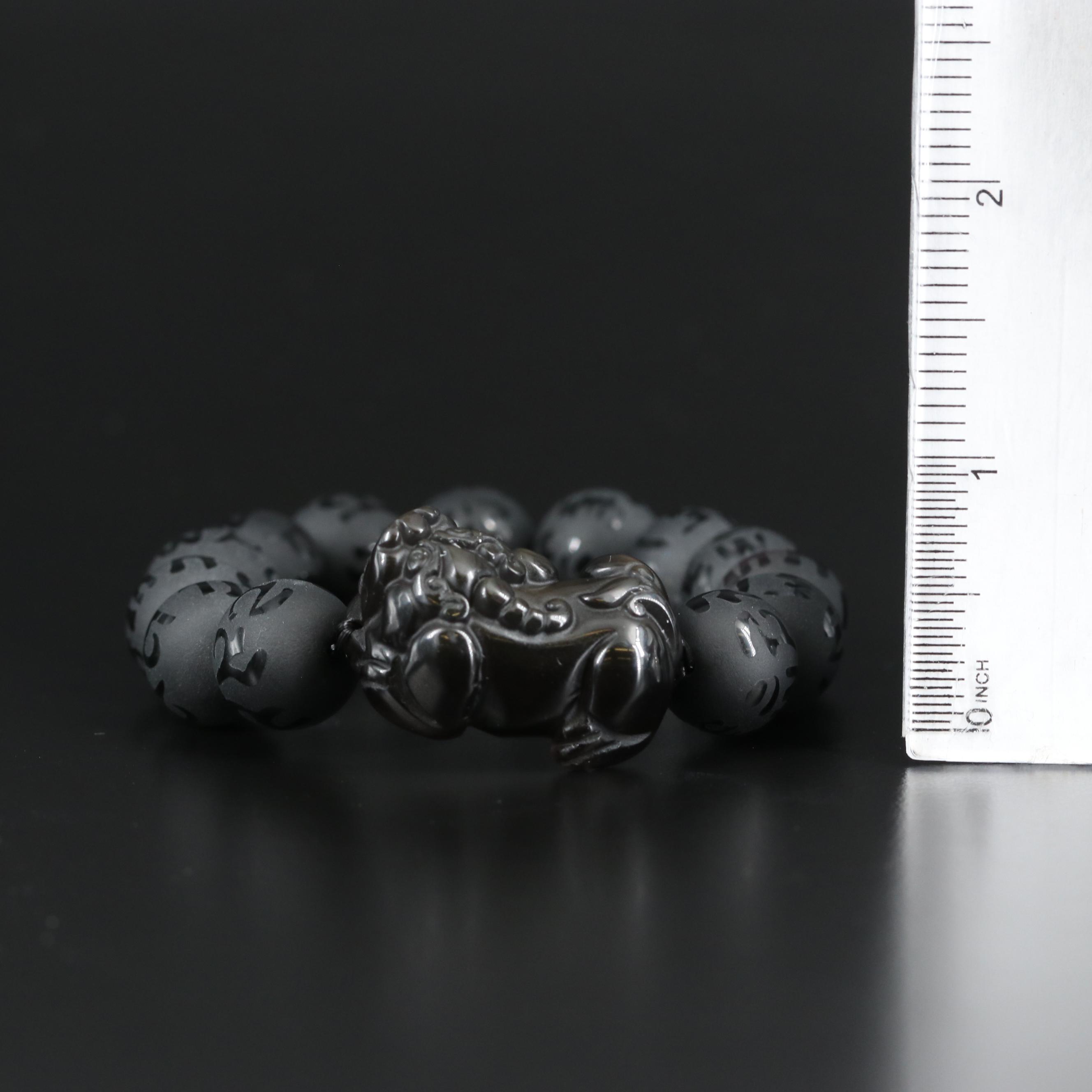 Chinese Obsidian Bead Bracelet with Fu Dog Bead