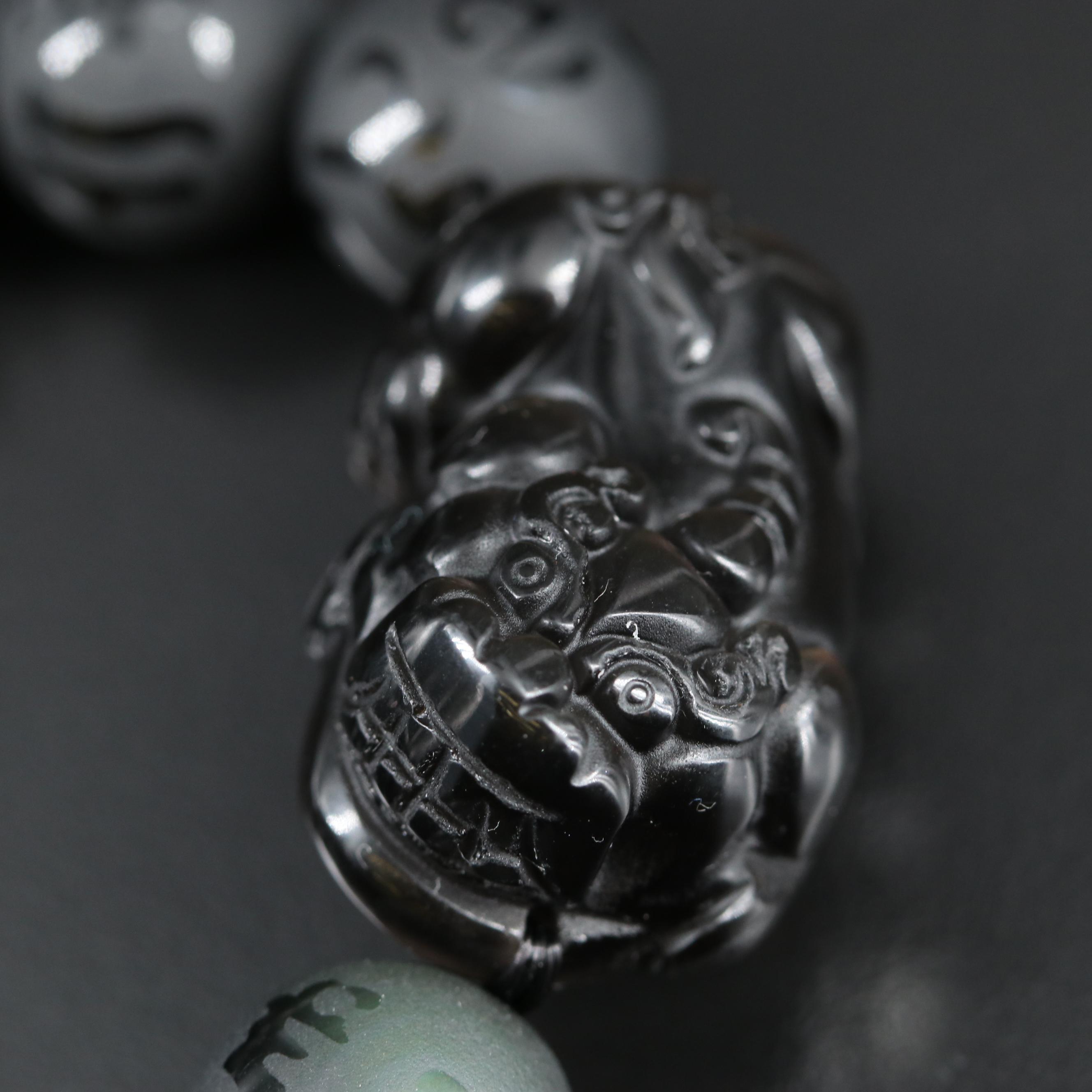 Chinese Obsidian Bead Bracelet with Fu Dog Bead
