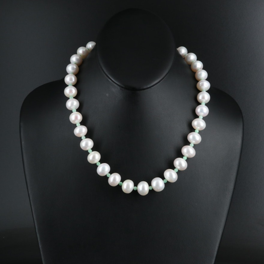 Pearl and Jadeite Necklace with 14K Clasp