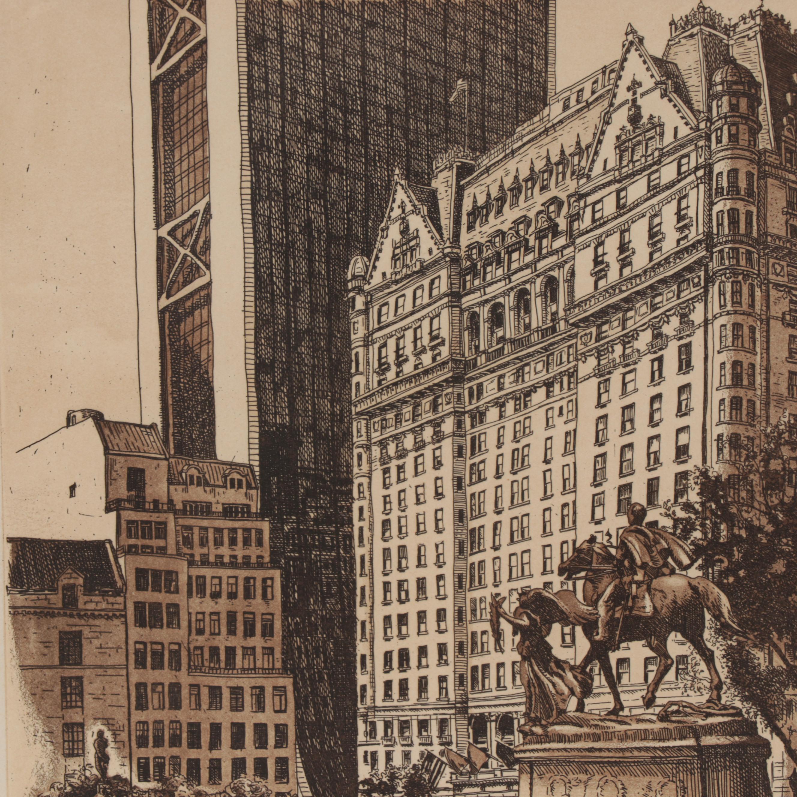 Elliott Engels Etching "Music at the Plaza," 1979