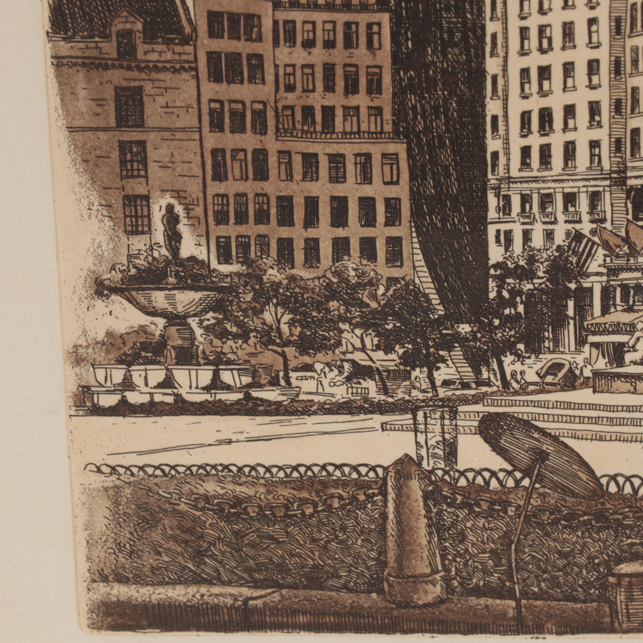 Elliott Engels Etching "Music at the Plaza," 1979