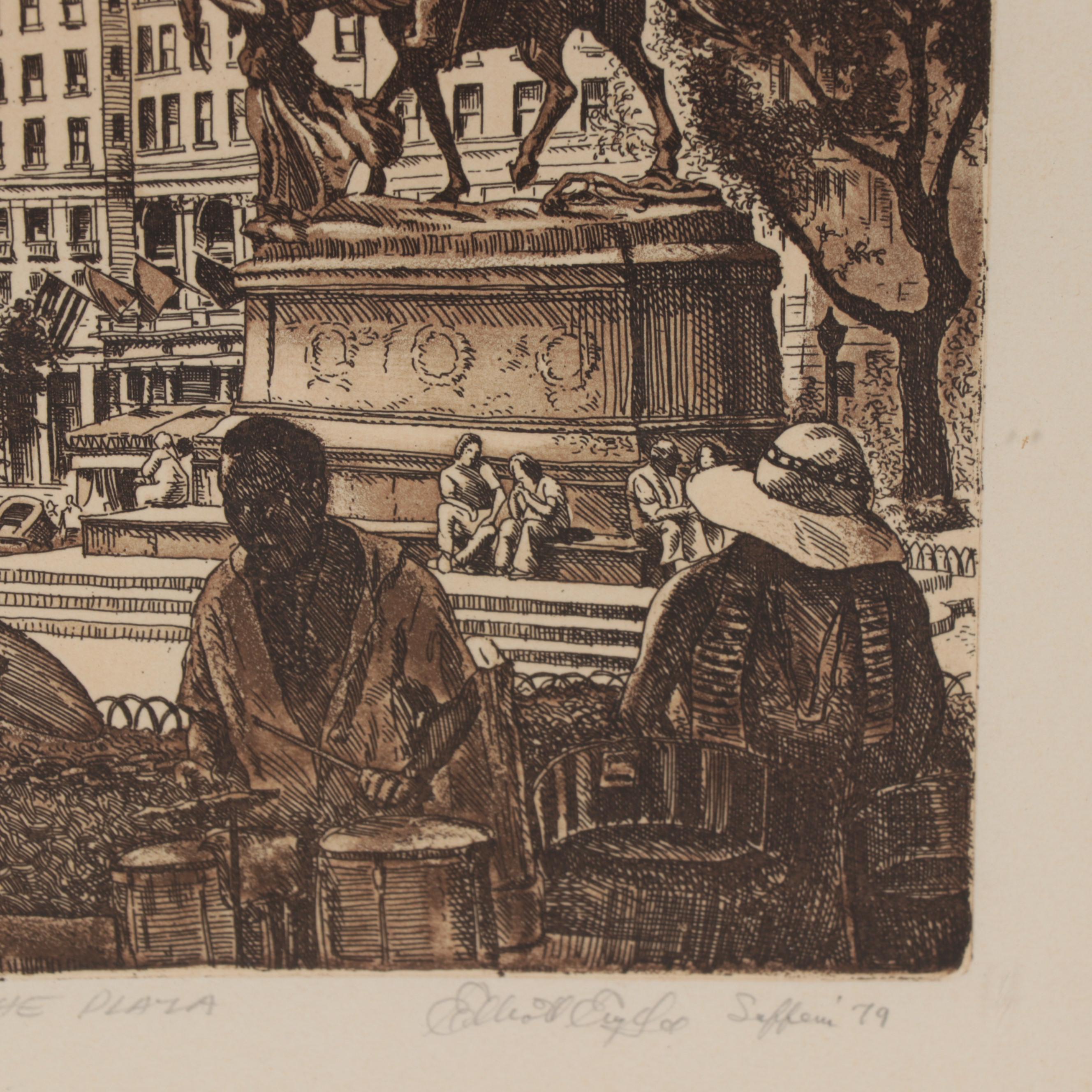 Elliott Engels Etching "Music at the Plaza," 1979