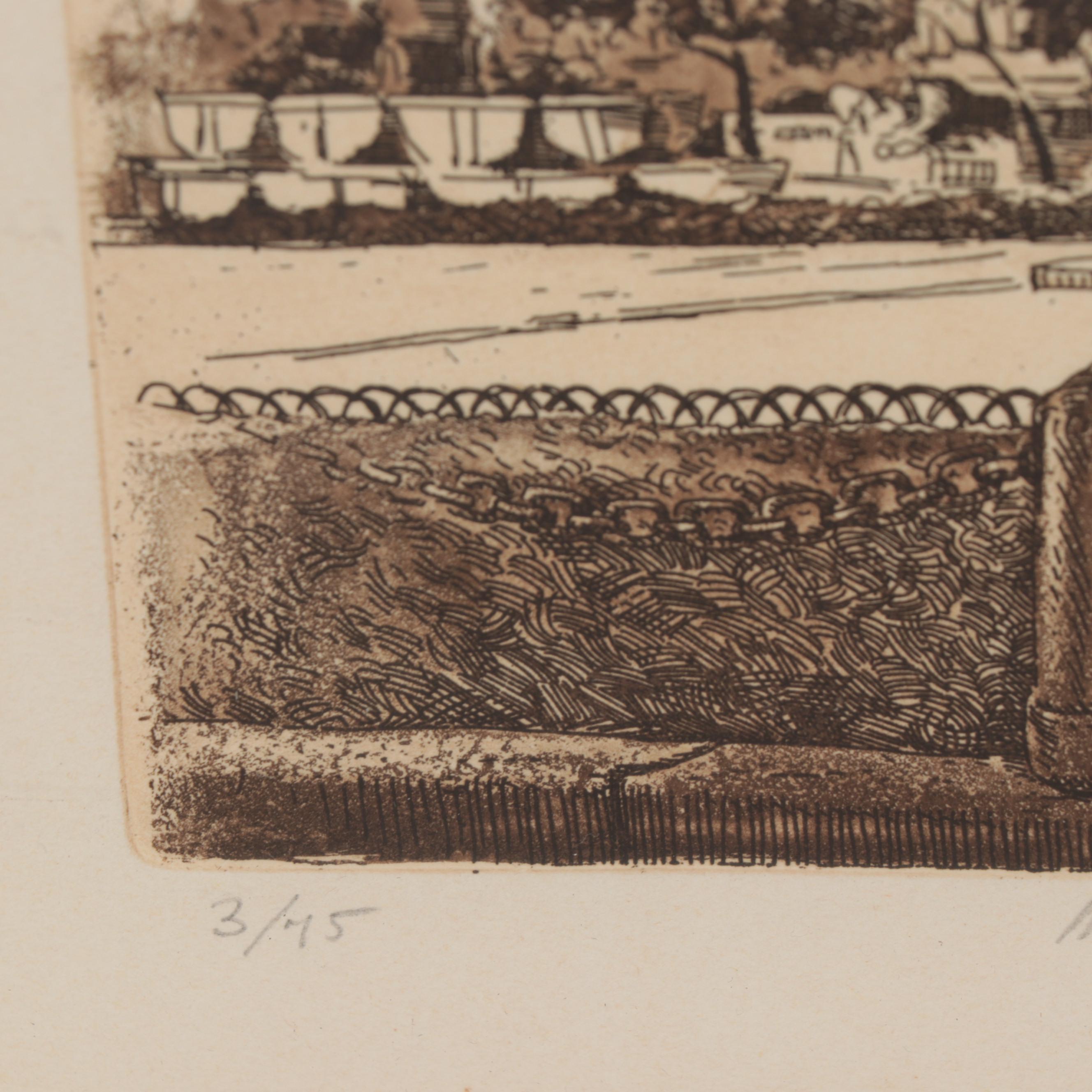 Elliott Engels Etching "Music at the Plaza," 1979