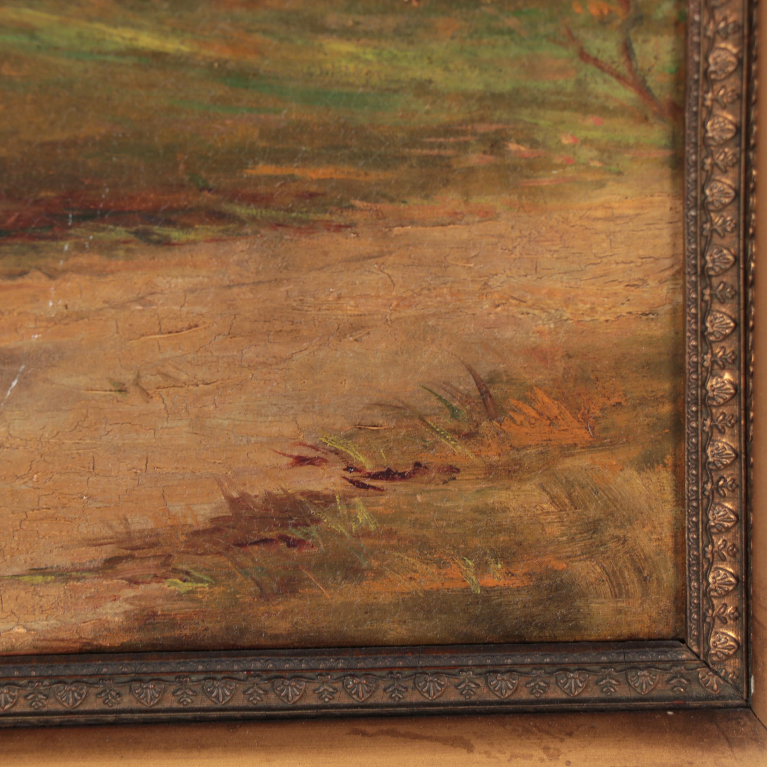 Pastoral Oil Painting of Cows, Late 19th Century