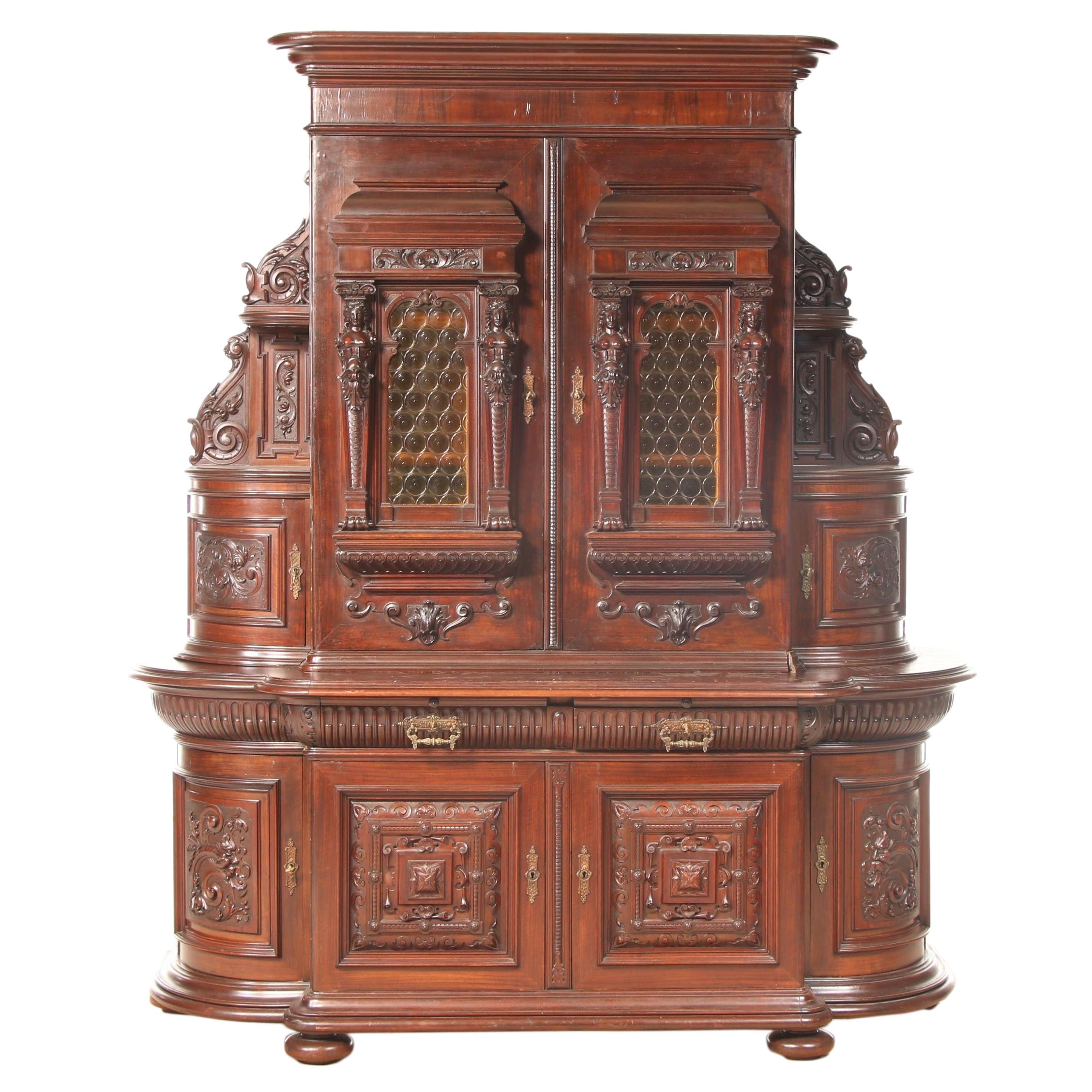 French Henri II Style Walnut Buffet à Deux Corps