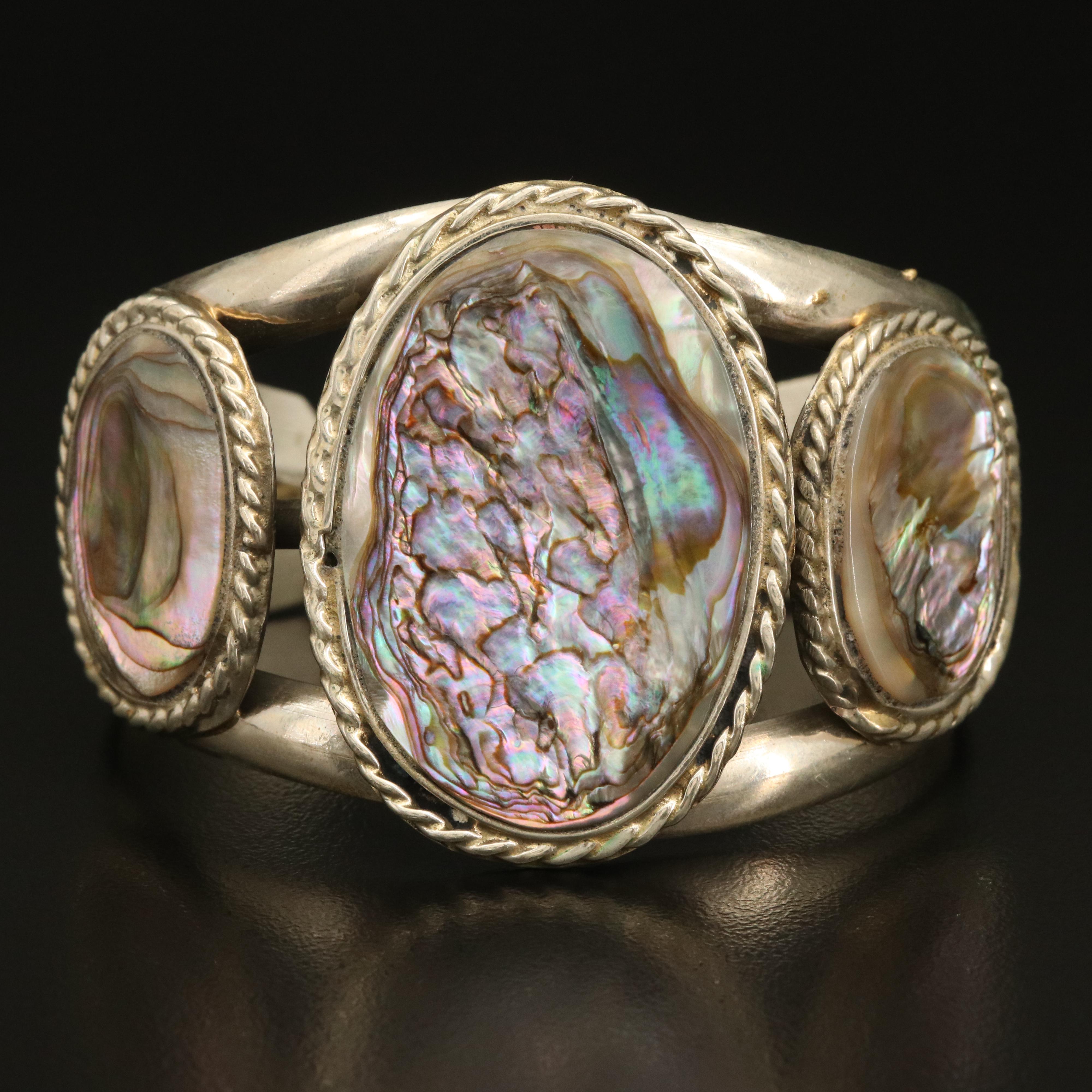 Cuff, Earrings, and Necklace Featuring Mother of Pearl and Abalone