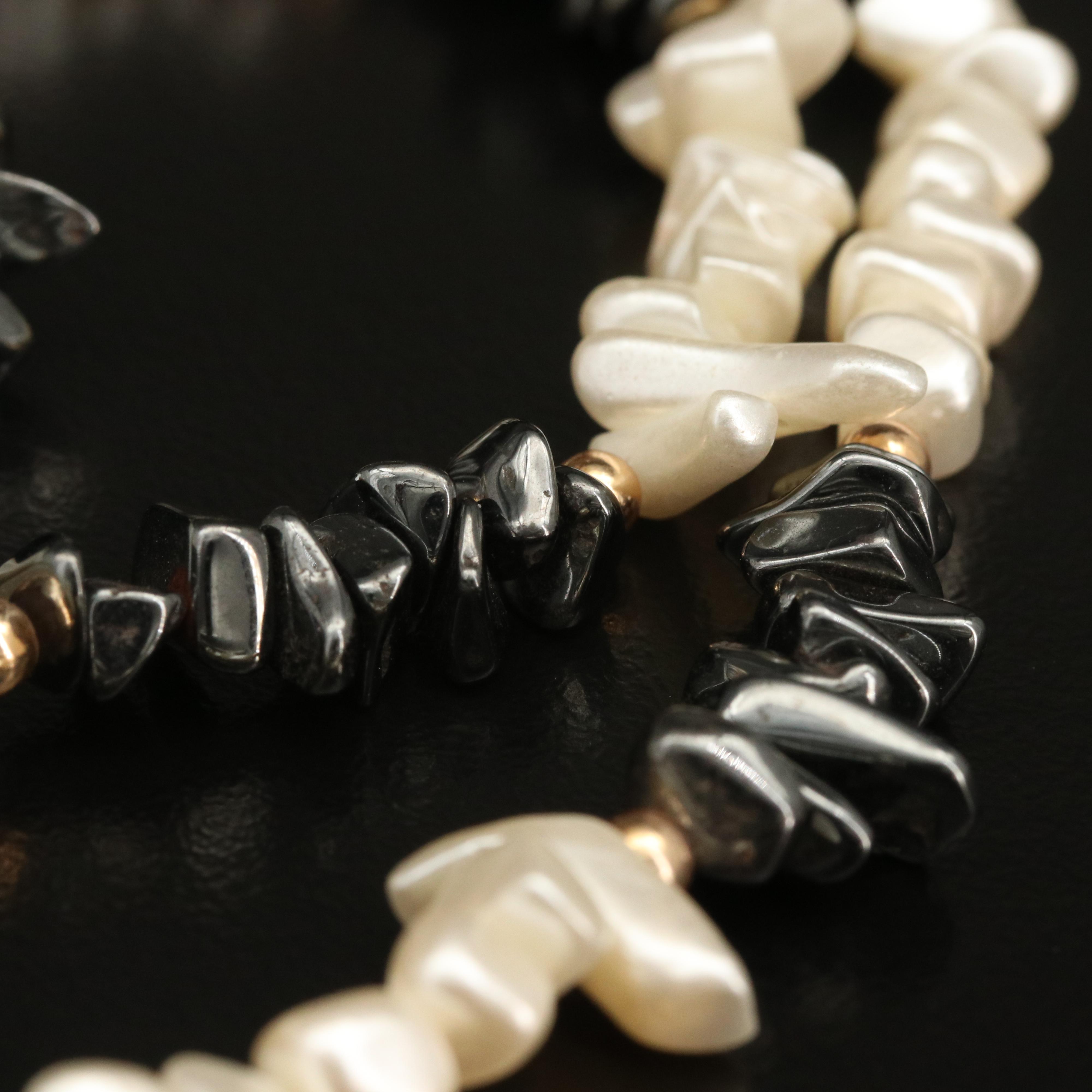 Cuff, Earrings, and Necklace Featuring Mother of Pearl and Abalone