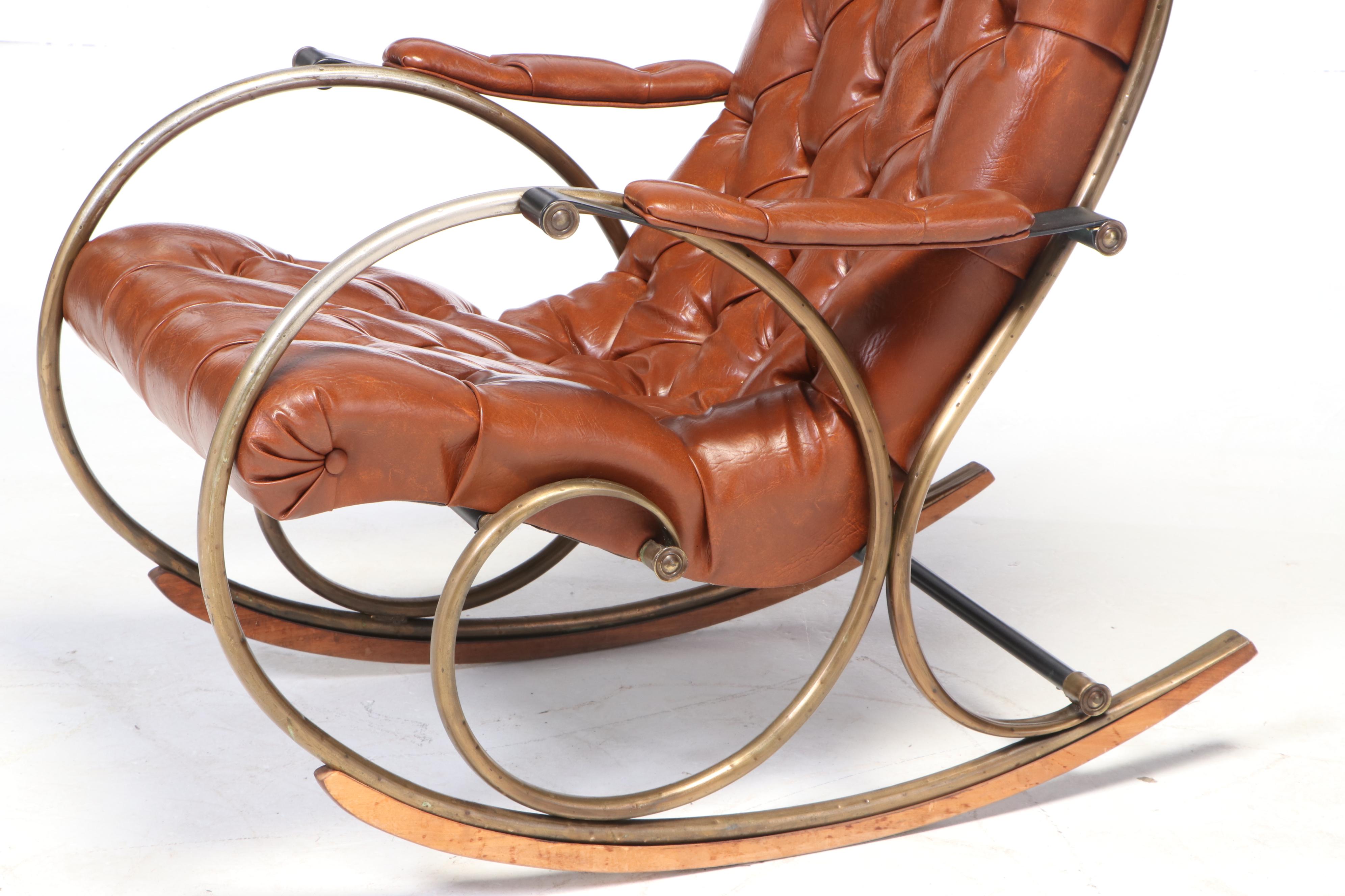 Lee Woodard Modernist Brass-Plated and Tubular Metal Rocker, circa 1970