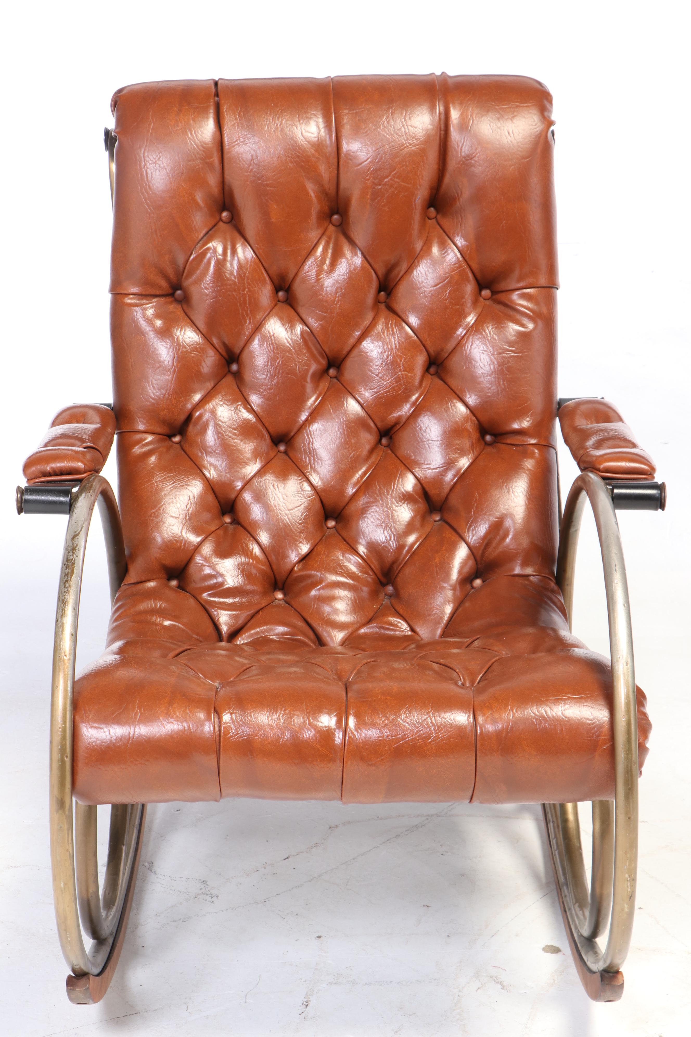 Lee Woodard Modernist Brass-Plated and Tubular Metal Rocker, circa 1970