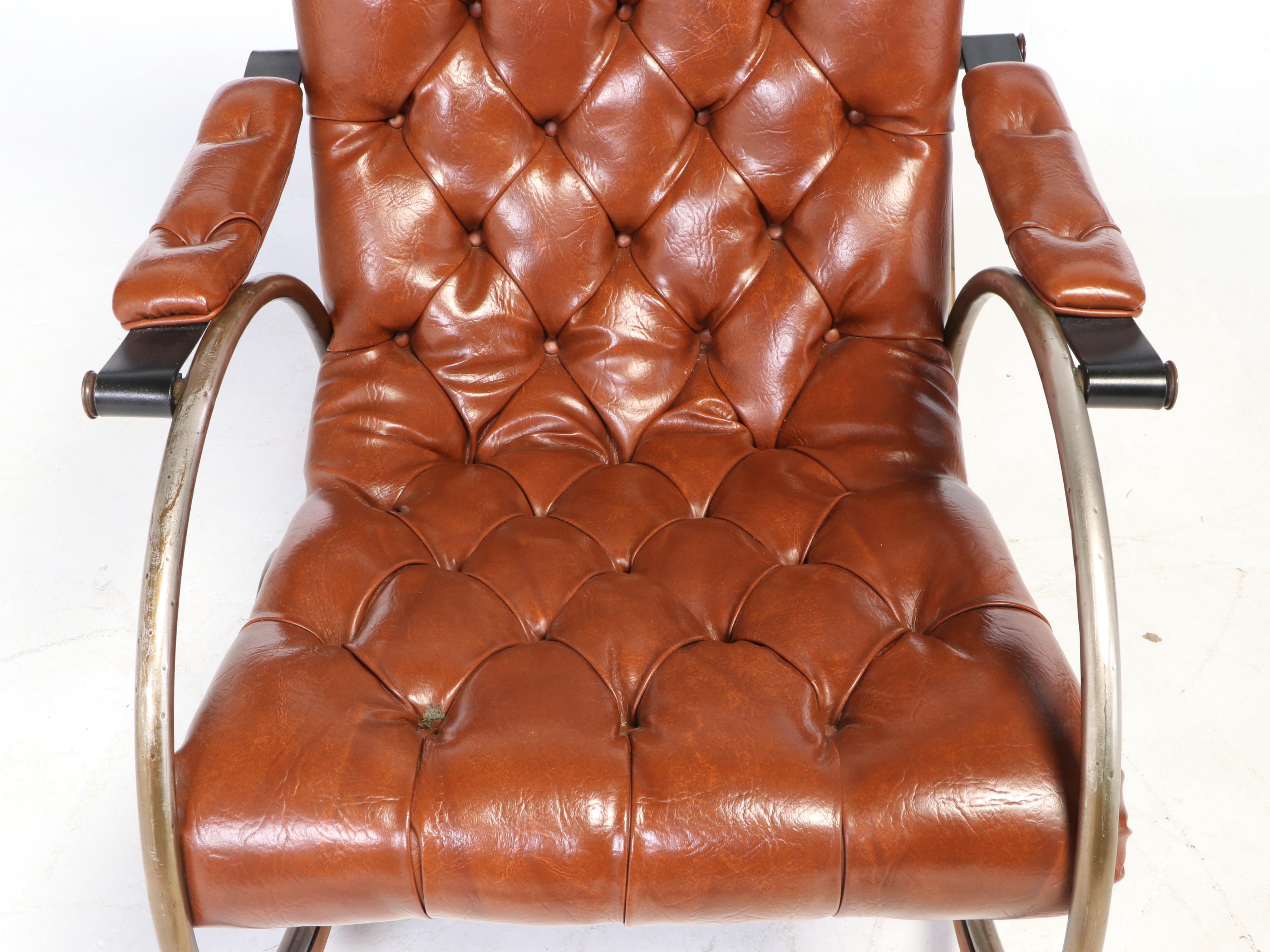 Lee Woodard Modernist Brass-Plated and Tubular Metal Rocker, circa 1970