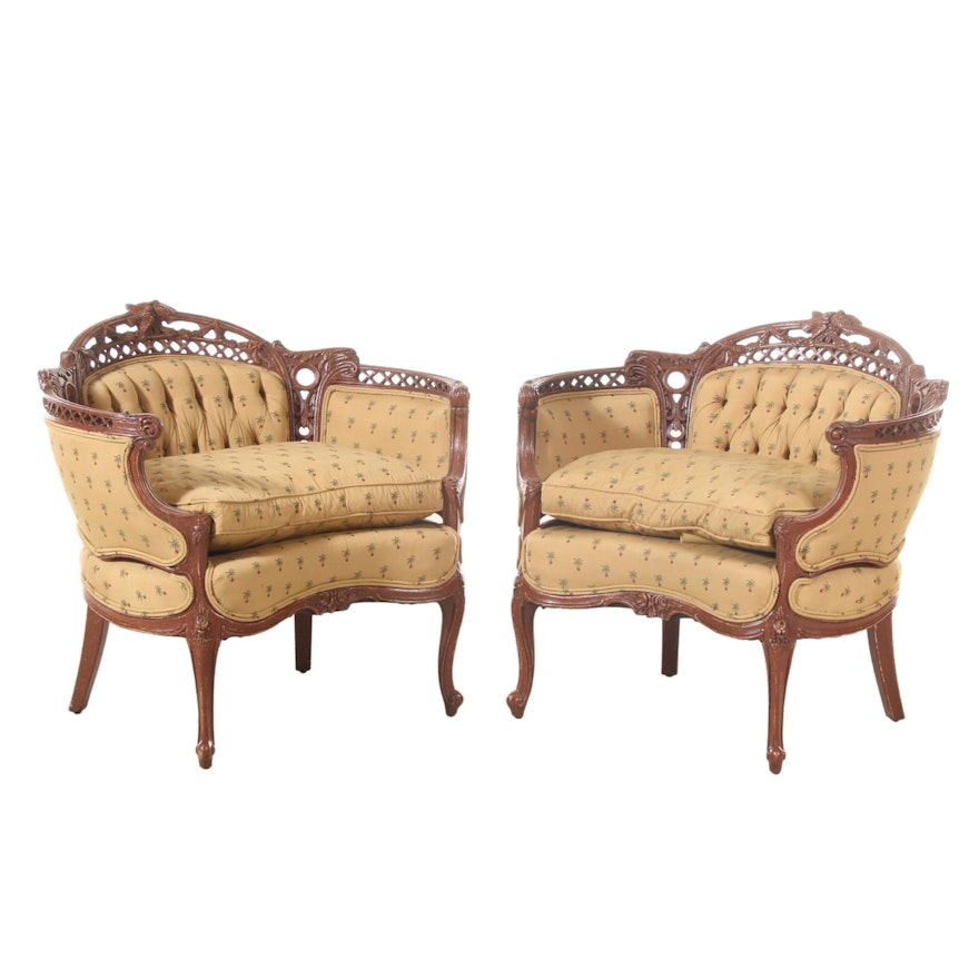 Pair of Louis XV Style Pierced-Carved Settees, 20th Century