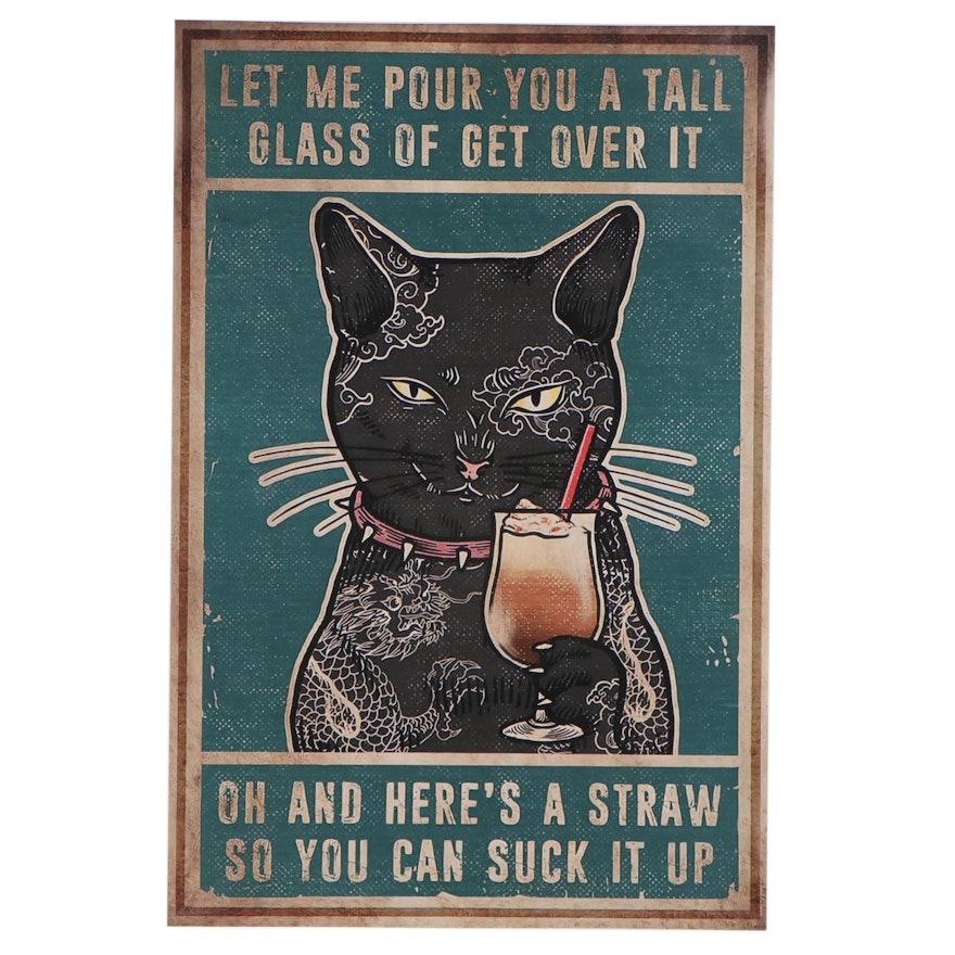 Giclée of Black Cat With Cocktail, 21st Century