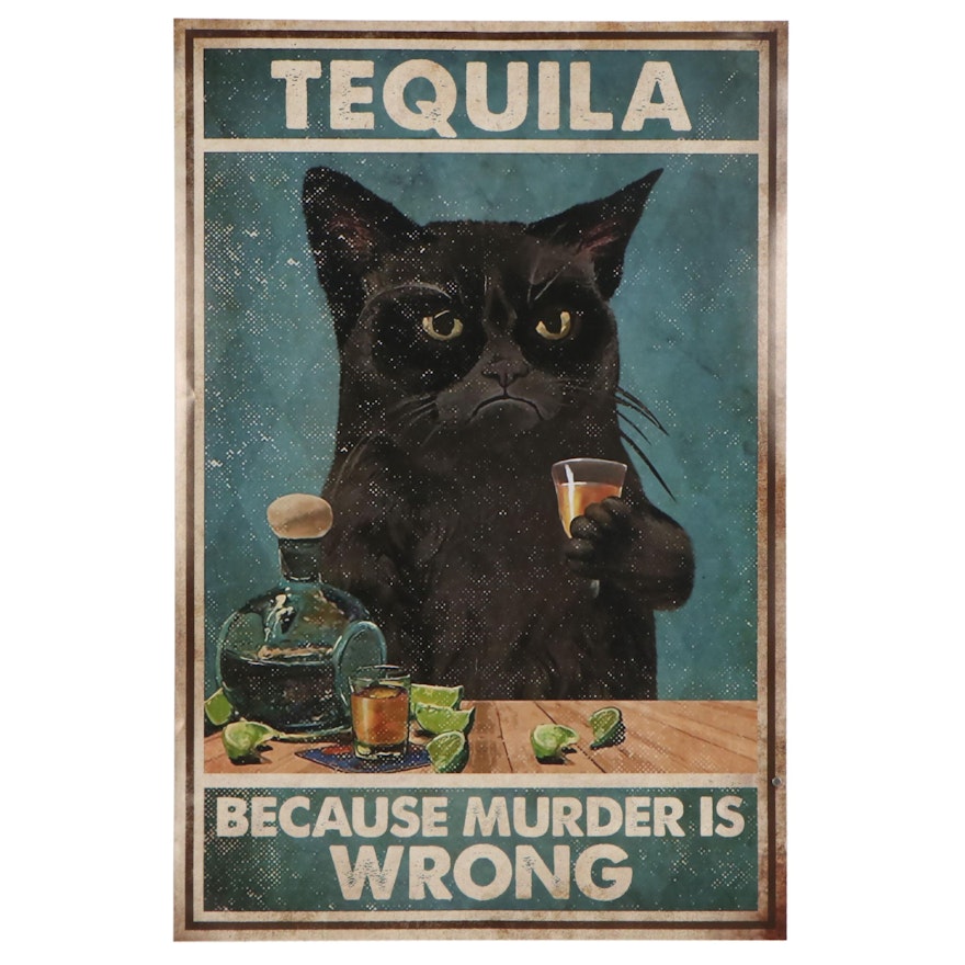 Giclée of Black Cat With Drink, 21st Century