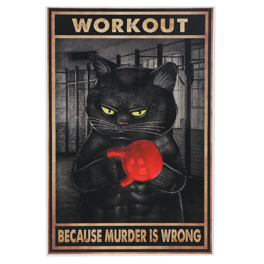 Giclée of Black Cat Working Out, 21st Century