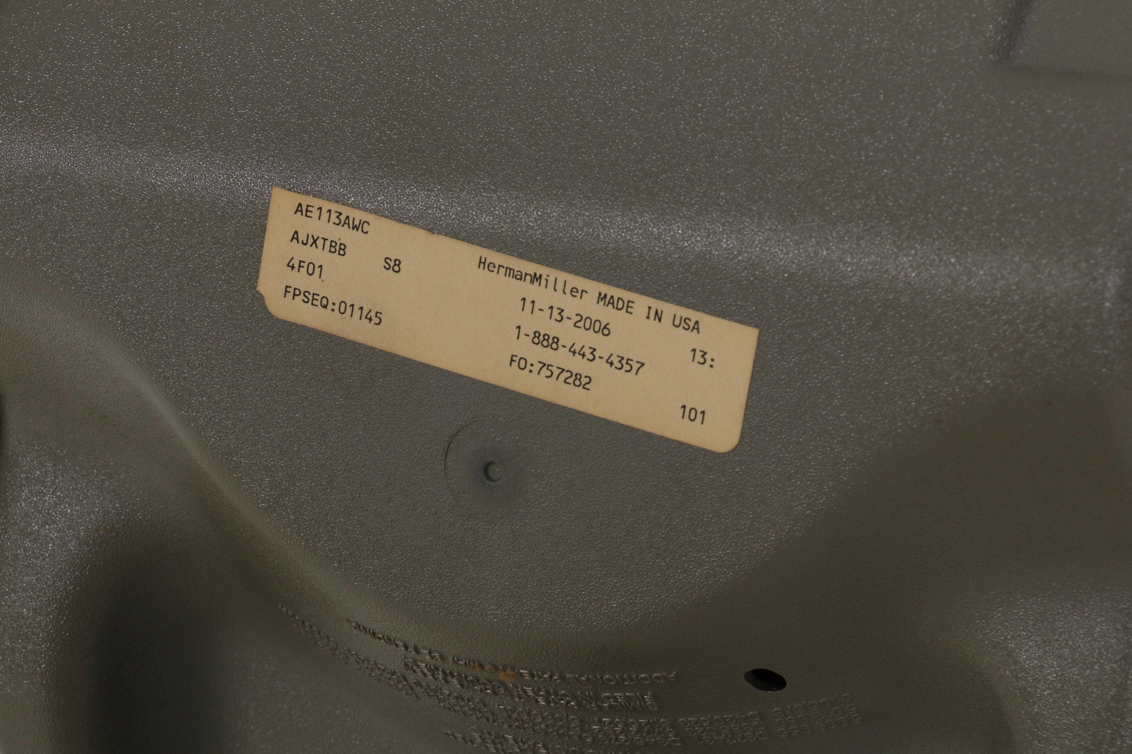 Herman Miller "Aeron" AE113AWC Grey Office Chair, 2006