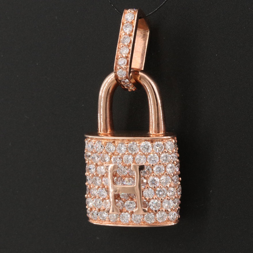 18K Rose Gold 1.73 CTW Diamond "H" Lock Pendant