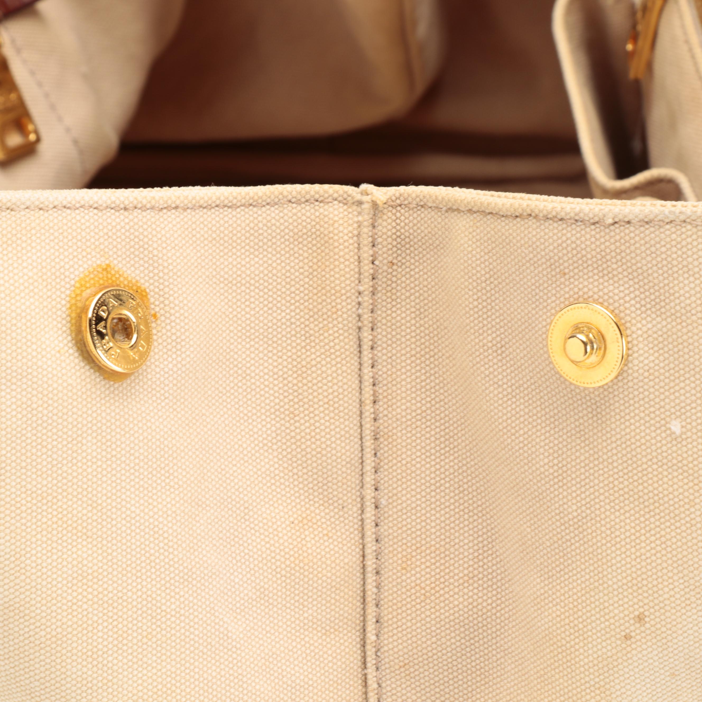 Prada Beige Canapa Embroidered Logo Canvas Tote