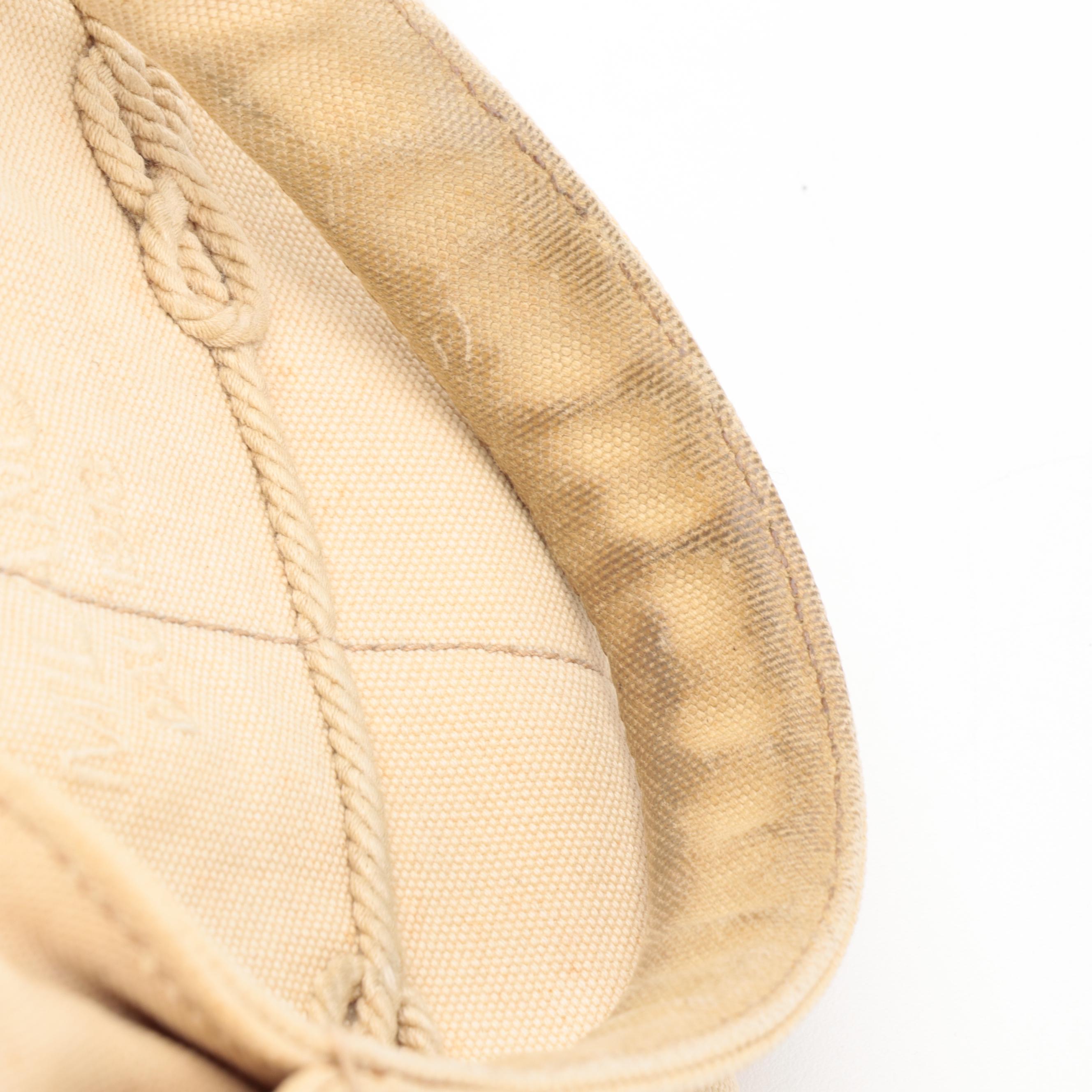 Prada Beige Canapa Embroidered Logo Canvas Tote