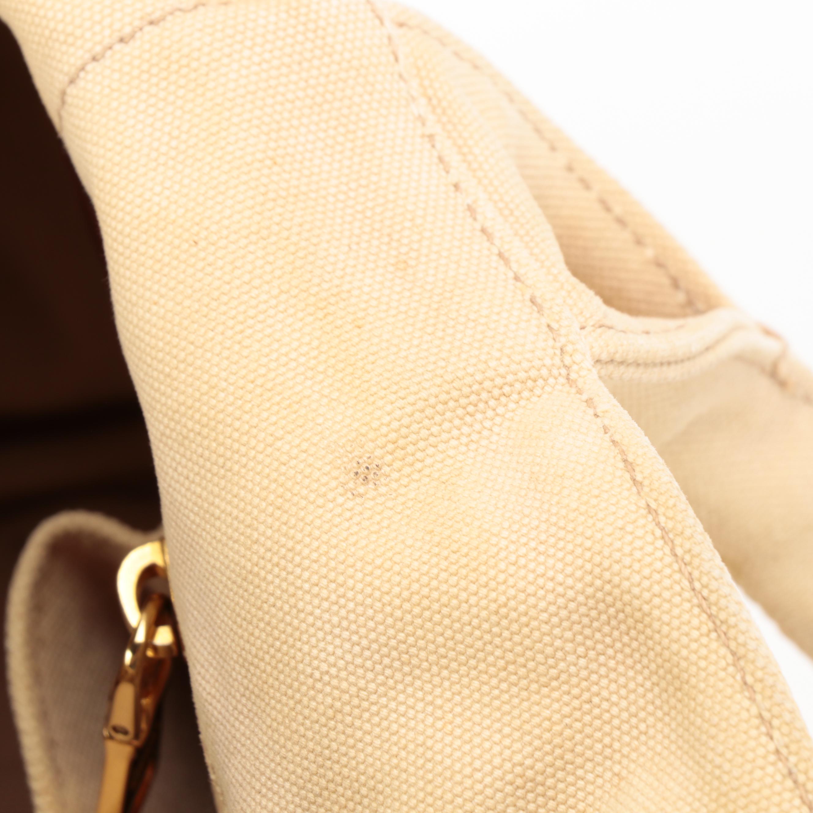 Prada Beige Canapa Embroidered Logo Canvas Tote
