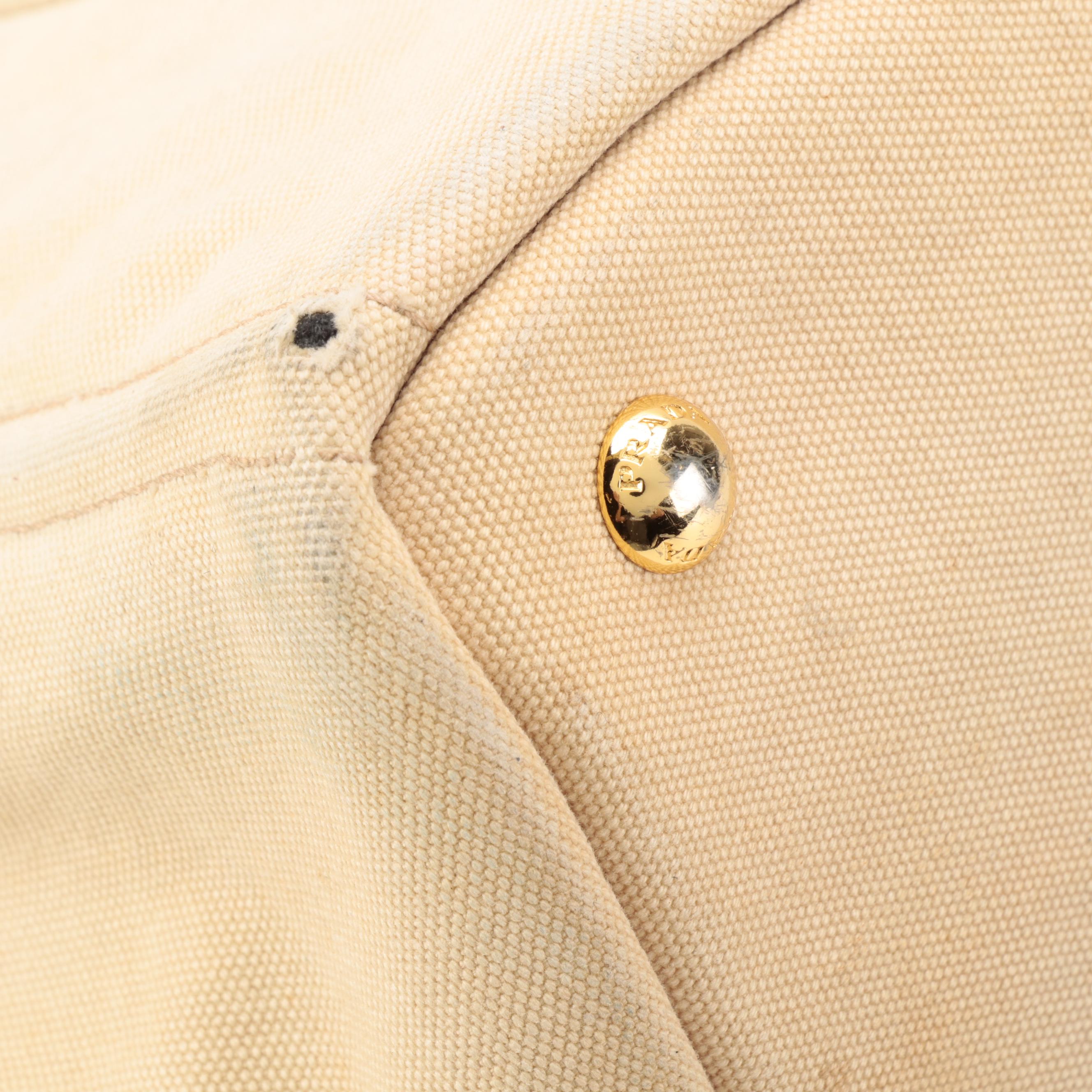 Prada Beige Canapa Embroidered Logo Canvas Tote