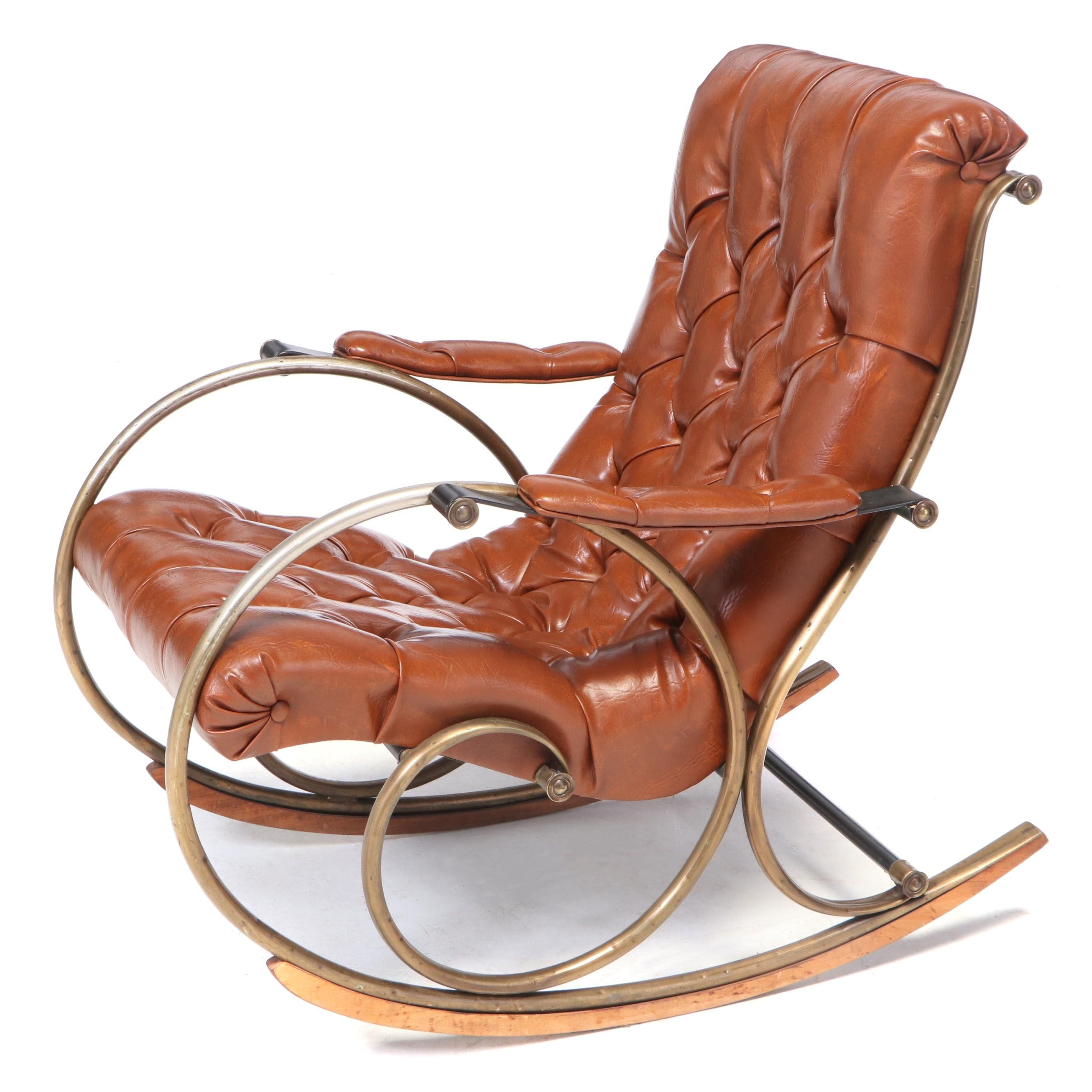 Lee Woodard Modernist Brass-Plated and Tubular Metal Rocker, circa 1970