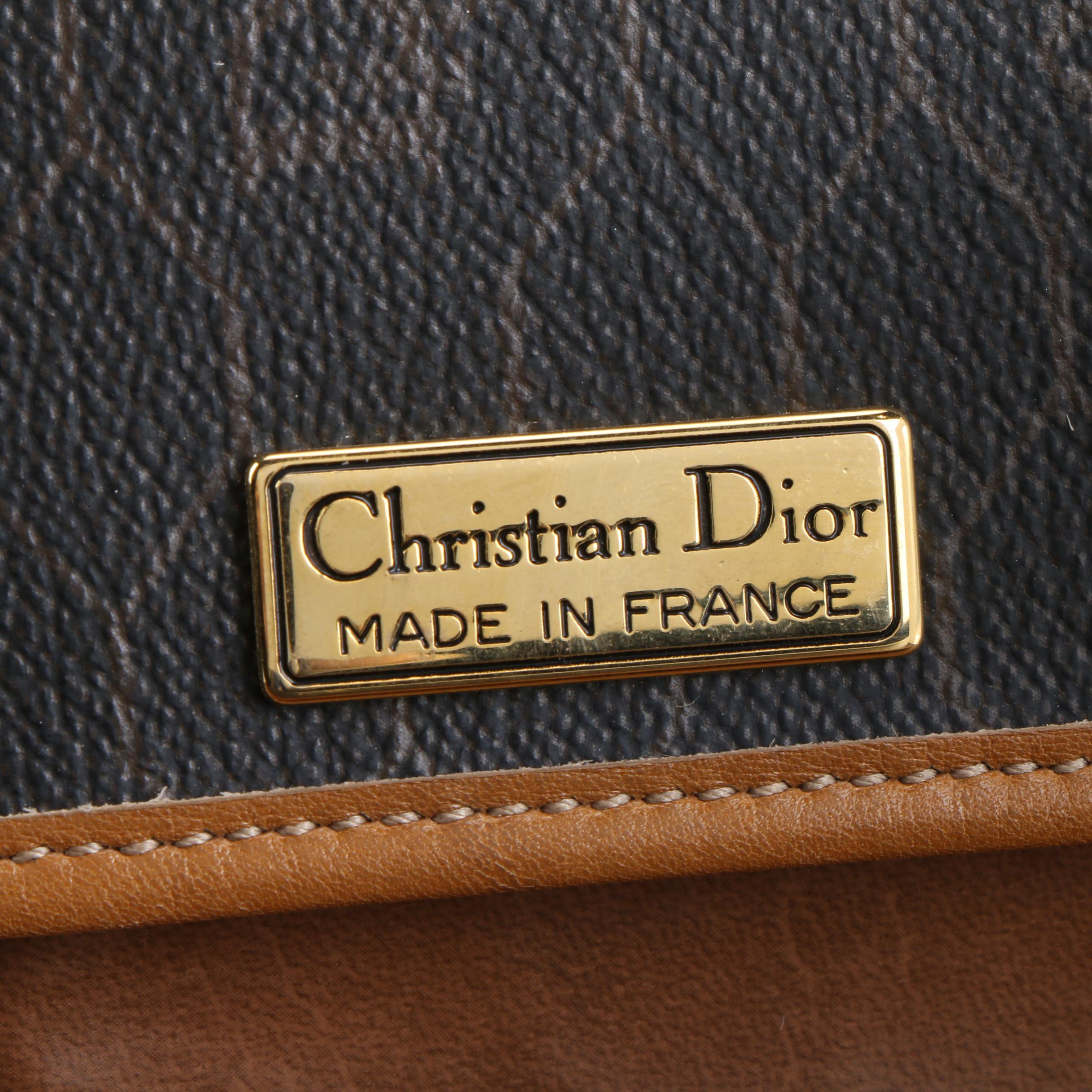 Christian Dior Clutch in Honeycomb Coated Canvas and Tan Leather