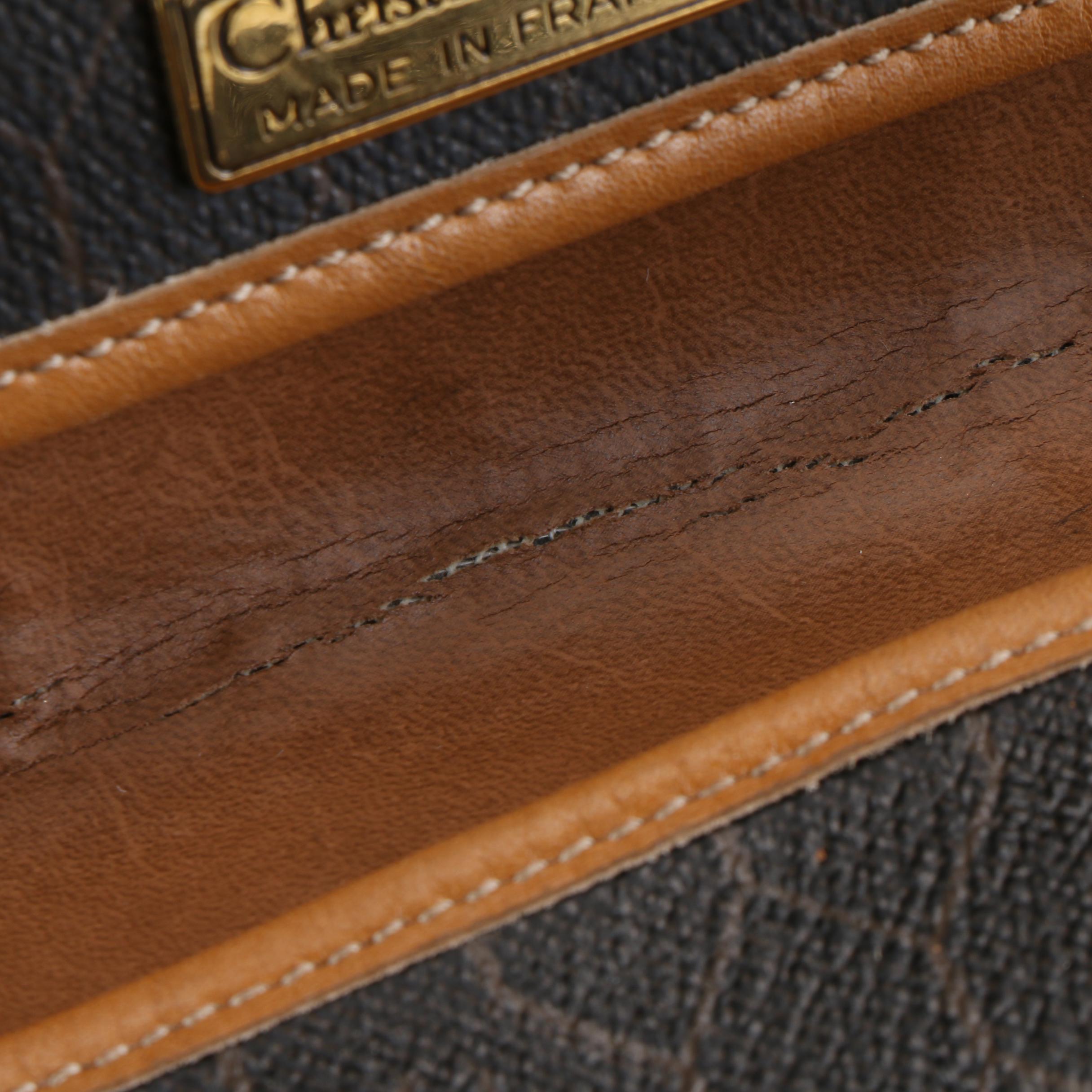 Christian Dior Clutch in Honeycomb Coated Canvas and Tan Leather