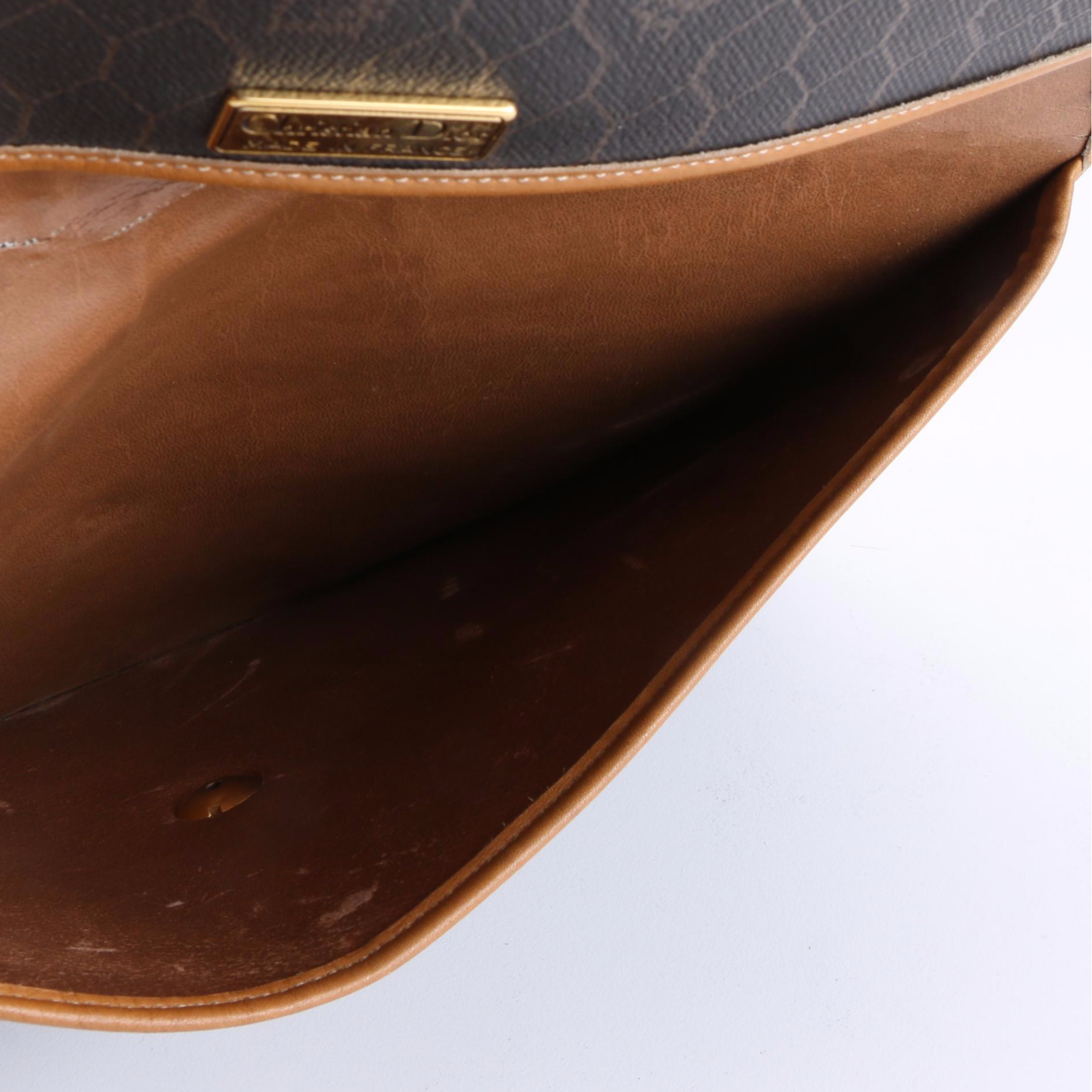 Christian Dior Clutch in Honeycomb Coated Canvas and Tan Leather