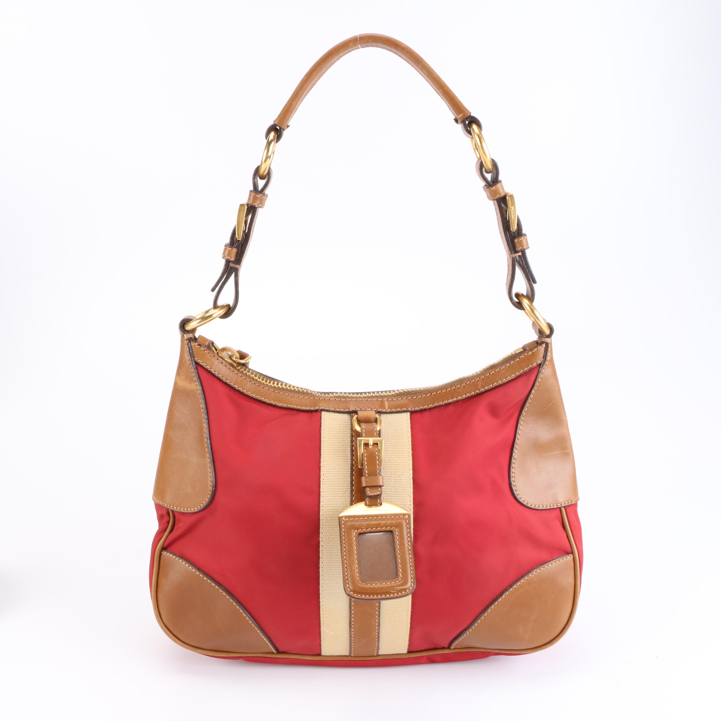 Prada Nylon and Leather Stripe Shoulder Bag