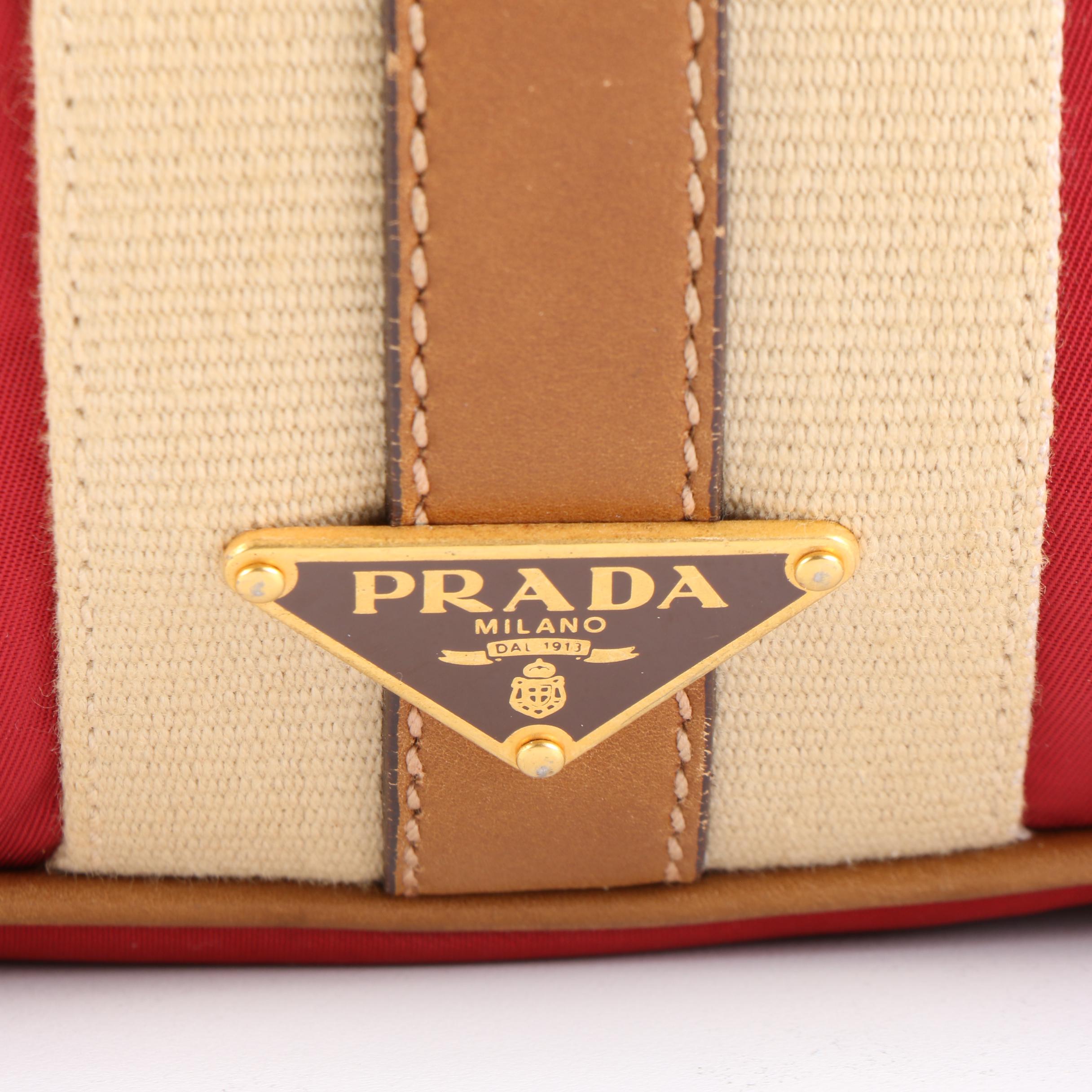 Prada Nylon and Leather Stripe Shoulder Bag